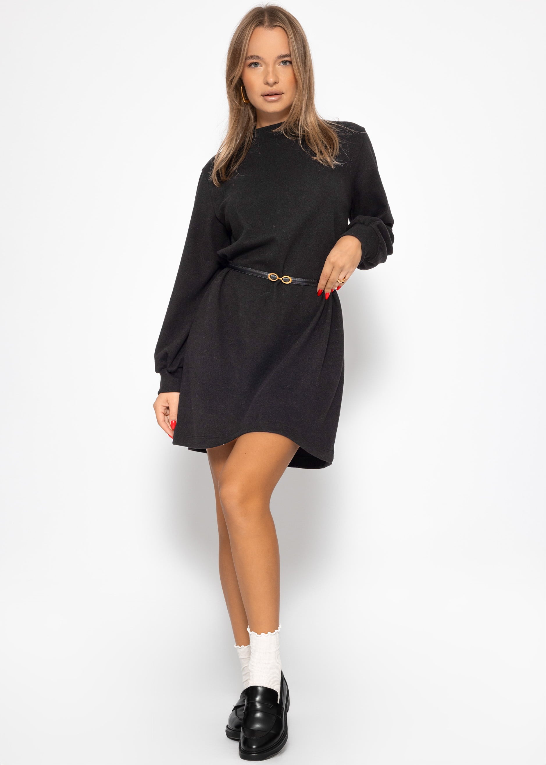Sweatkleid mit Stehkragen - schwarz – Bekleidung > Kleider | FormaLuxe