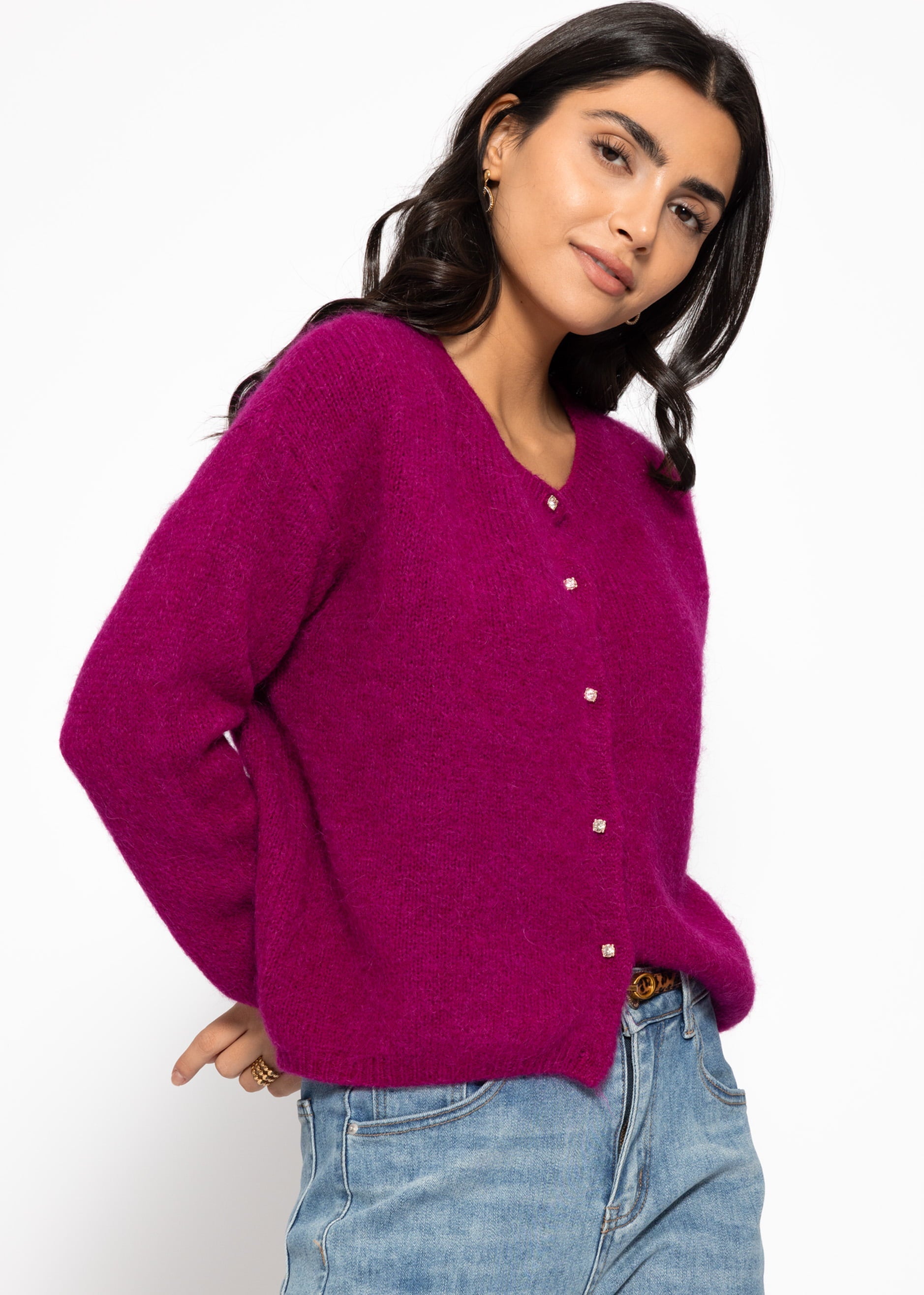 Weicher Strickcardigan mit Zierknöpfen - plum – Bekleidung > Cardigans | FormaLuxe