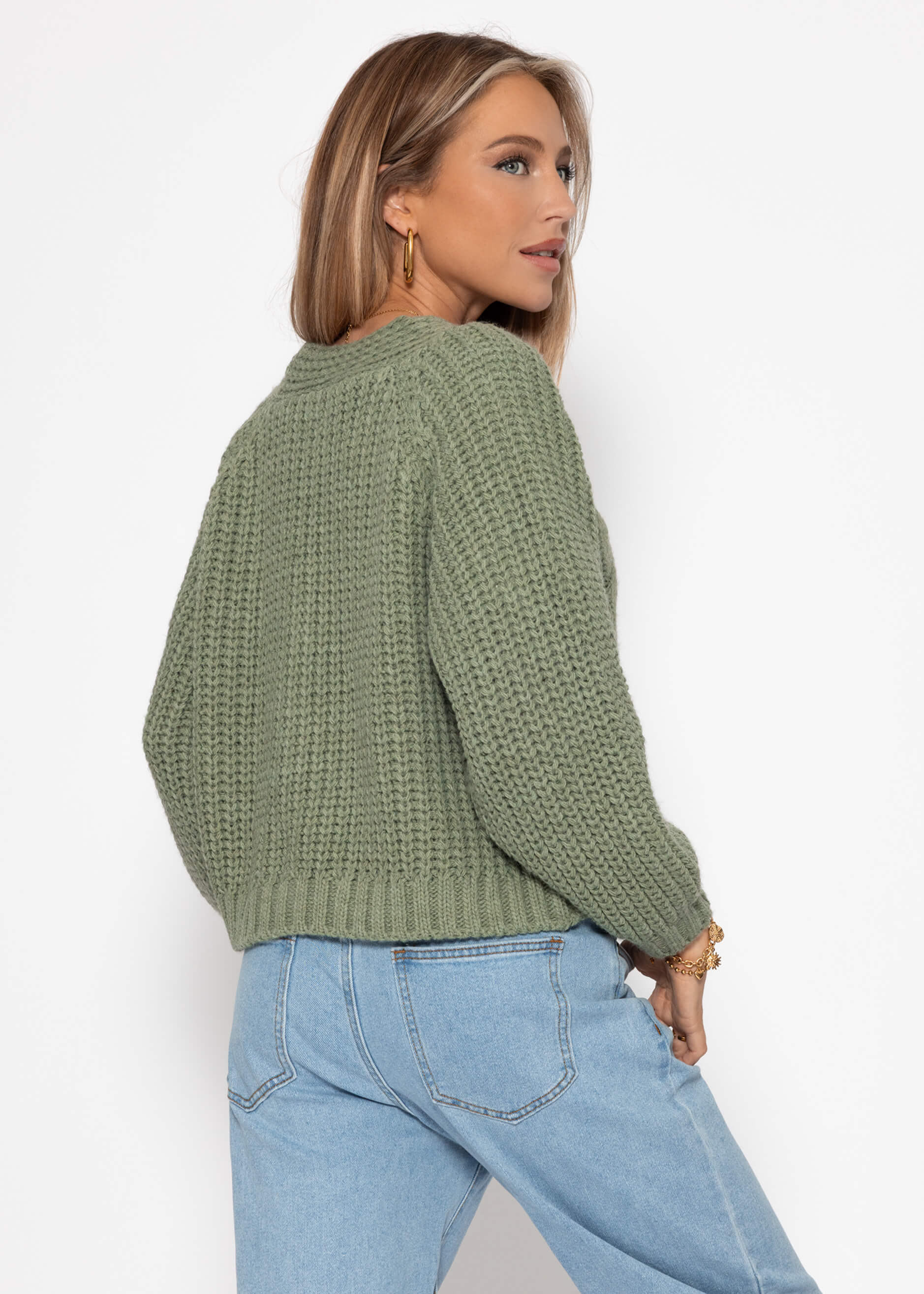 Zopfstrick-Cardigan mit Knopfleiste - salbeigrün – Bekleidung > Cardigans | FormaLuxe