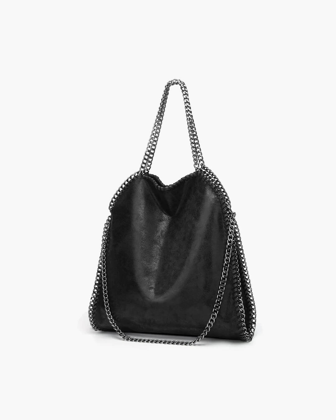 Skyla | Chain Strap Soft Faux Leather Tote Bag Black | FormaLuxe