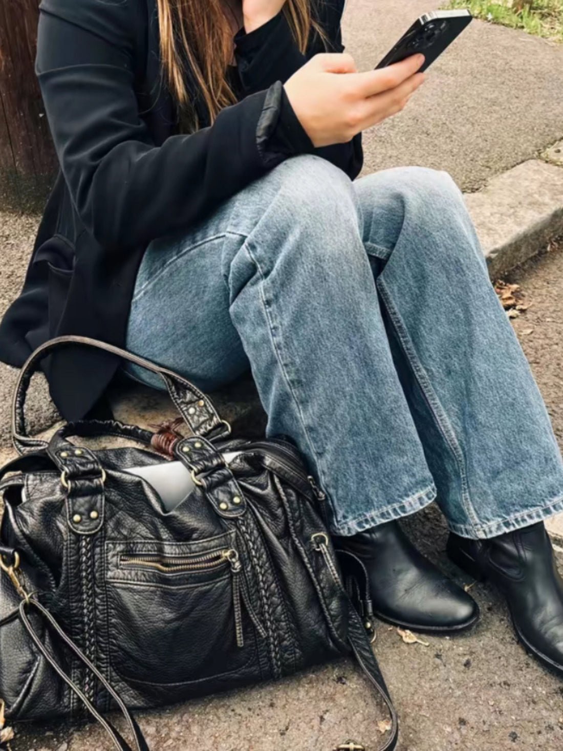 Arabell | Vintage Faux Leather Structured Tote Bag Black – Arabell | Vintage Leather Structured Tote Bag | FormaLuxe