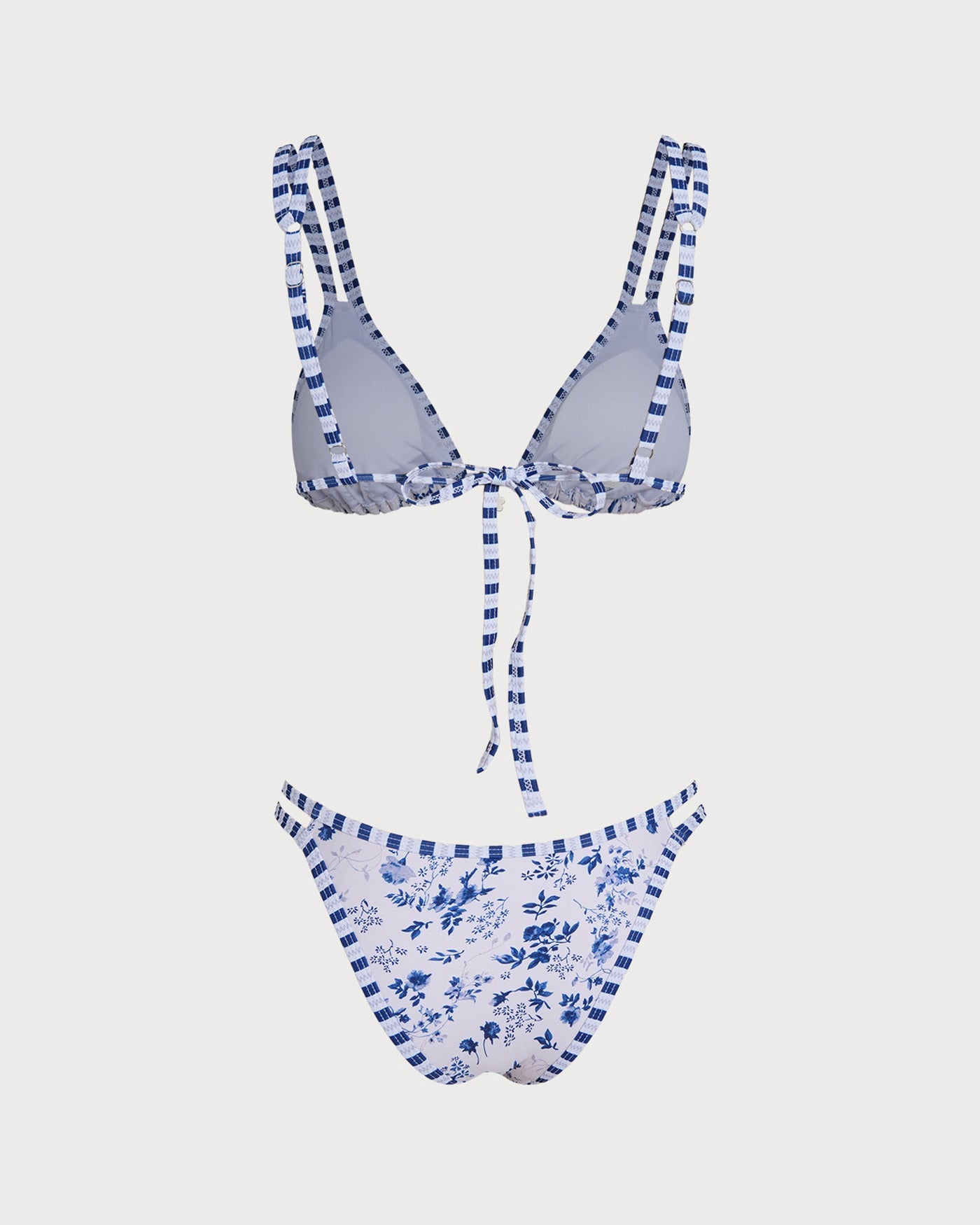 Faye | Triangel-Bikini mit Schnürung & Blumen – Weiß