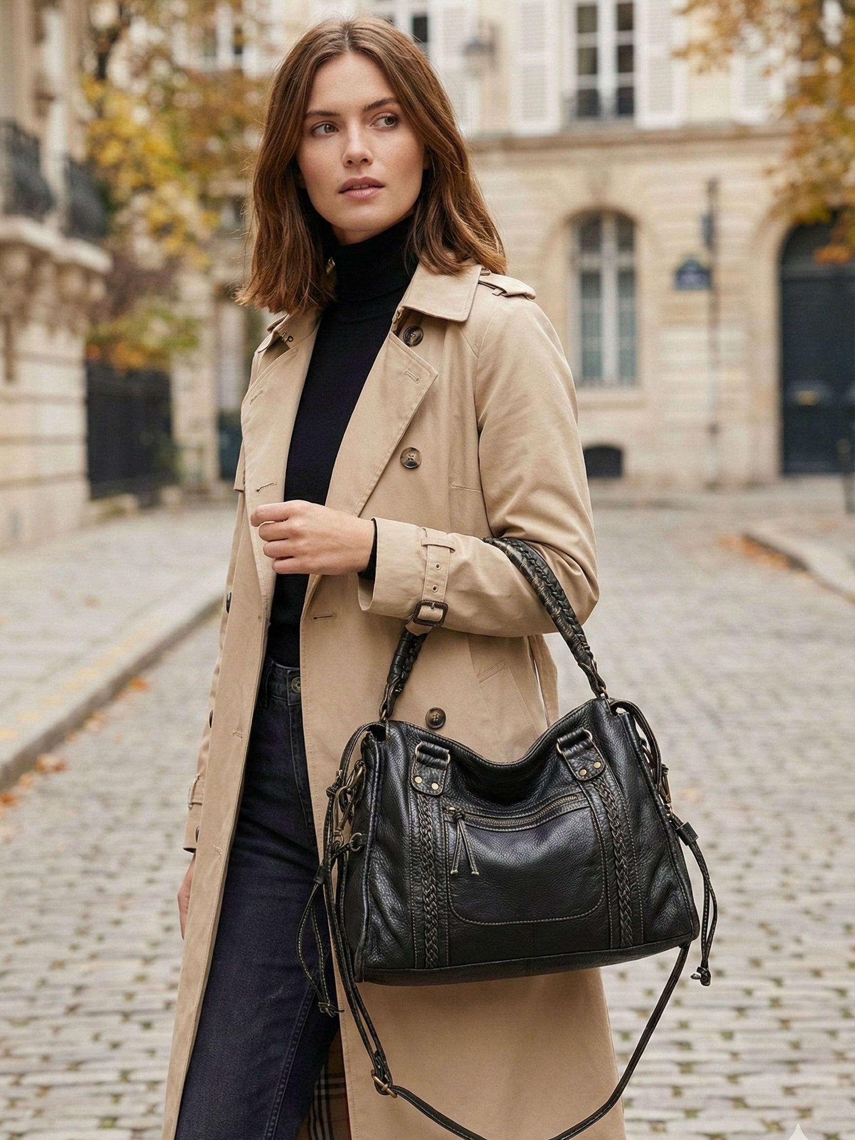 Arabell | Vintage Faux Leather Structured Tote Bag Black – Arabell | Vintage Leather Structured Tote Bag | FormaLuxe