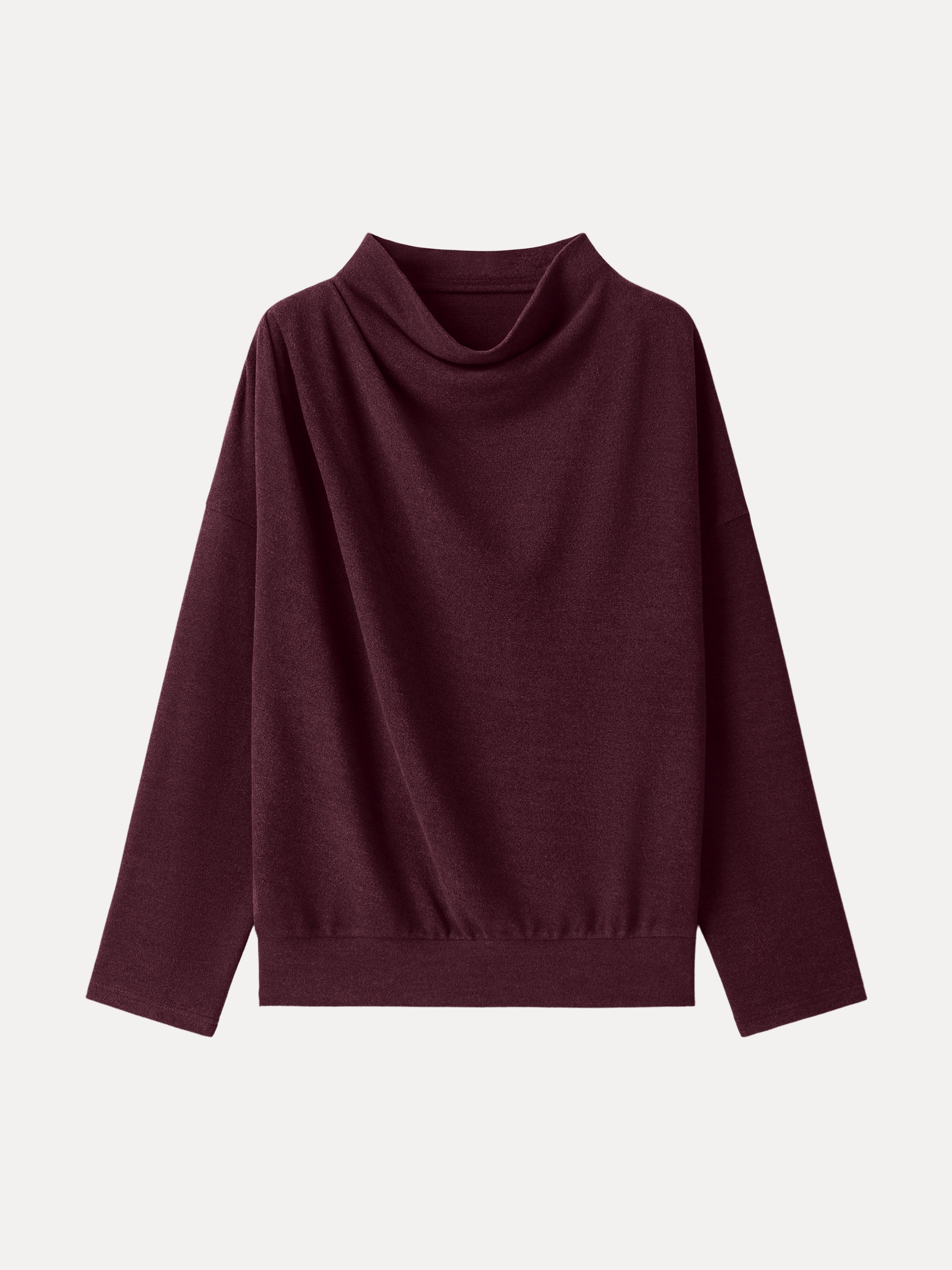 Cozy Relaxed Mockneck Top with Banded Hem Heather Indigo – Women > Tops > Shirts&Tops | FormaLuxe