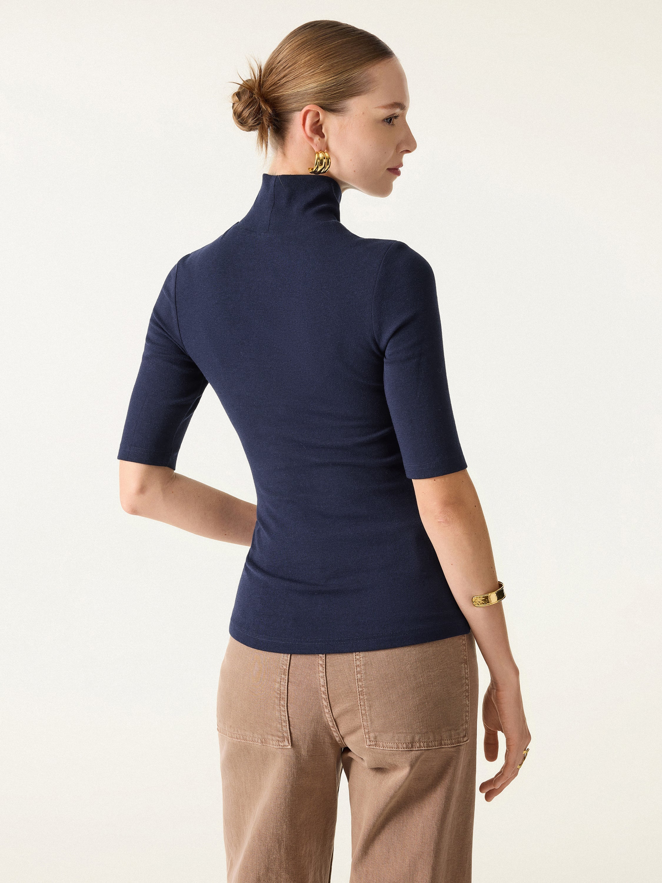 Essential Turtleneck Elbow Length Sleeve Brami Midnight Navy – Women > Tops > Bra Tops | FormaLuxe