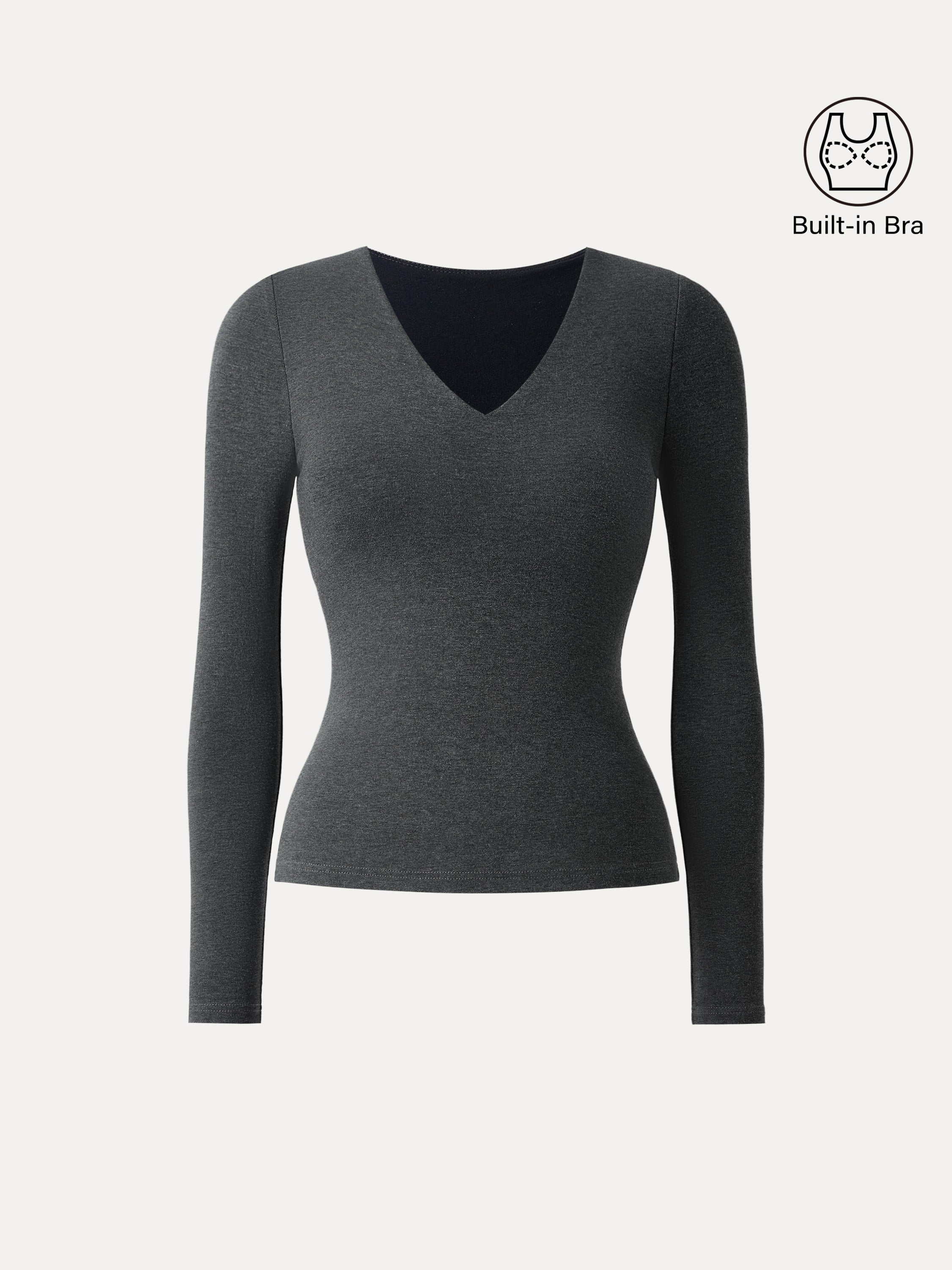 Stretch Cotton V-Neck Long Sleeve Brami Top Deep Bush – Women > Tops > Bra Tops | FormaLuxe
