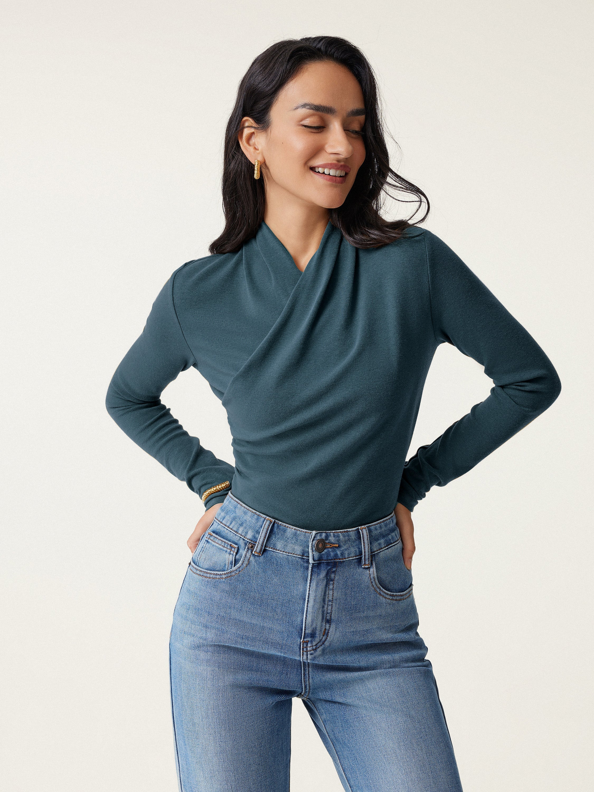 Surplice Long Sleeve Top Cinnamon Buff – Women > Tops > Shirts&Tops | FormaLuxe