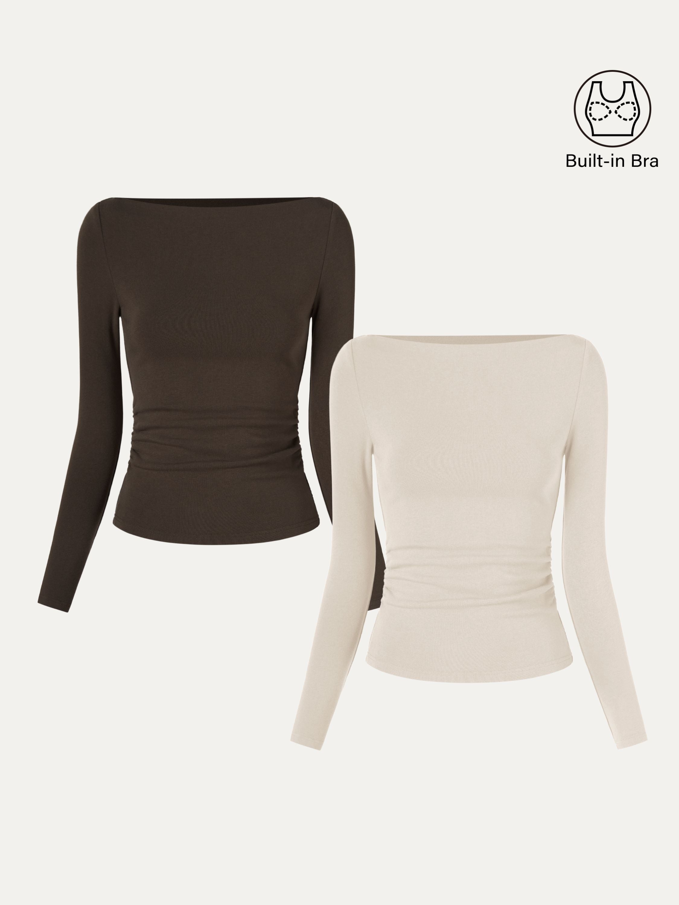 2Pcs Set Modern Side Ruched Boatneck Brami Top Morning Mist/Sea Glass – Women > Bundles&Sets > Bundles | FormaLuxe