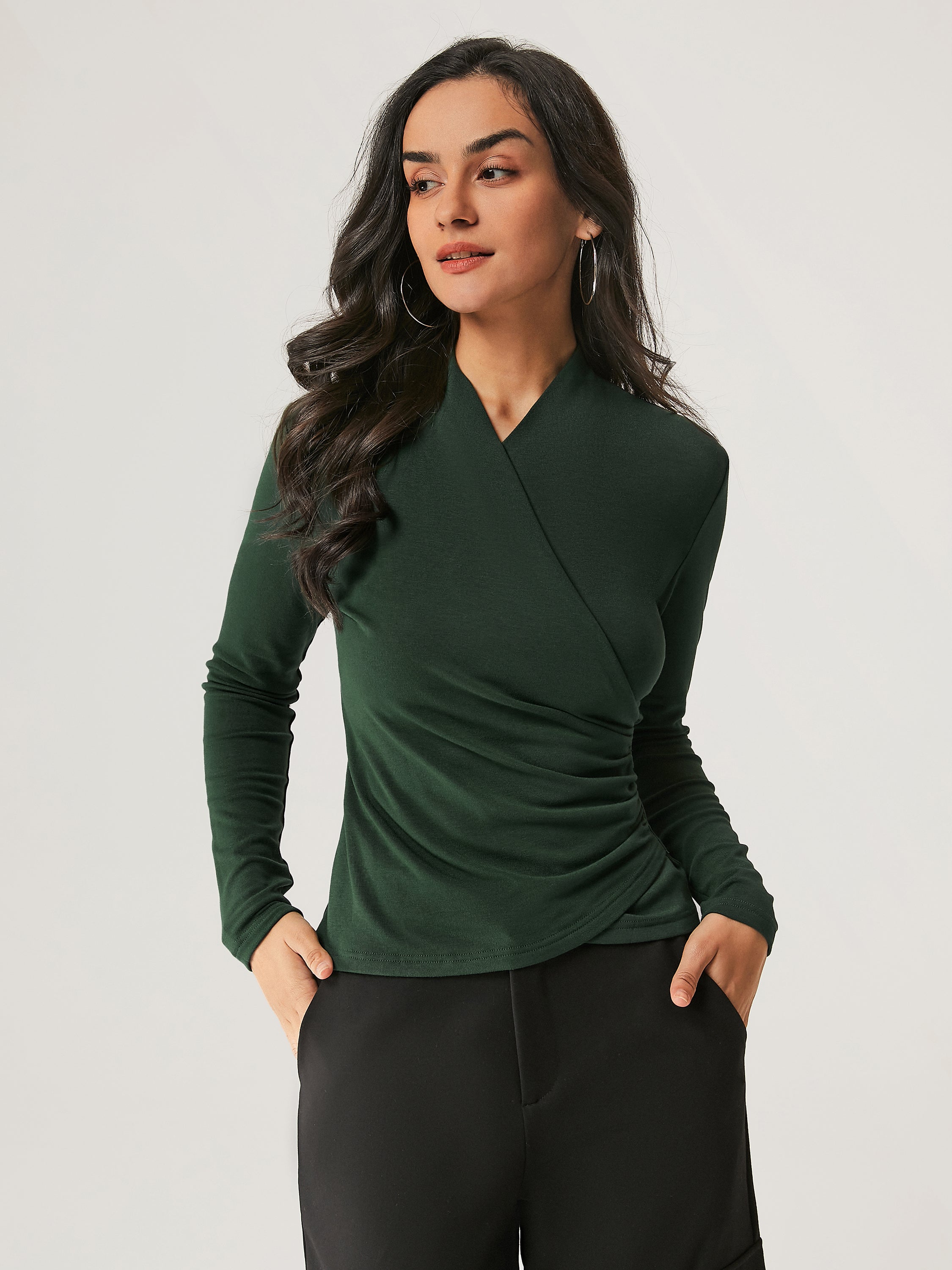 Top à Manches Longues Surplice Thermique Eco-Mousse®3.0 Bush Green – Femmes > Hauts > Chemises&Hauts | FormaLuxe