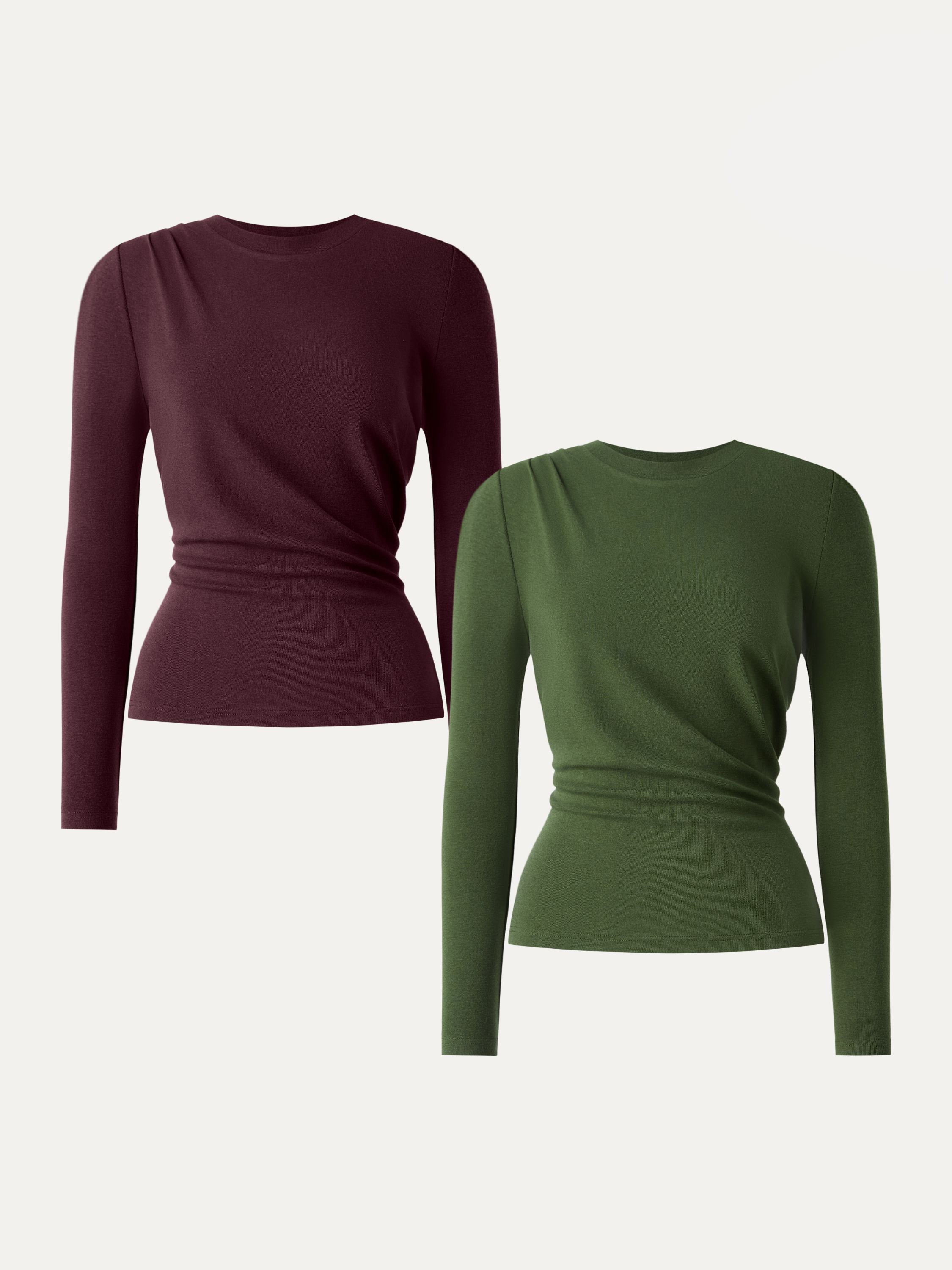 Light Warm Crewneck Tucked Top Moss Olive – Women > Tops > Shirts&Tops | FormaLuxe