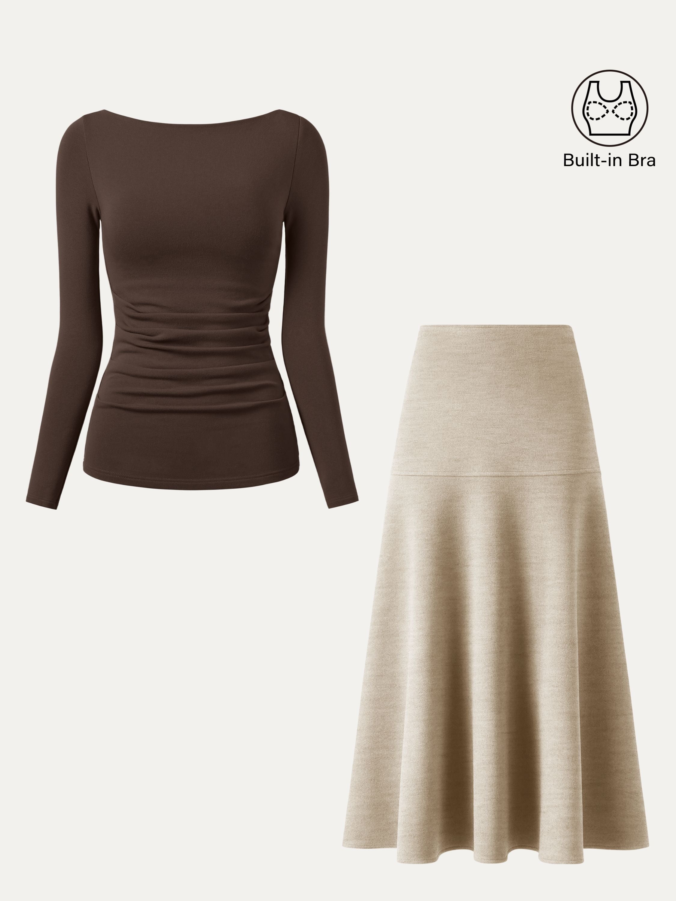 2-Piece Set Boatneck Tucked Brami Top & Flared Maxi Skirt