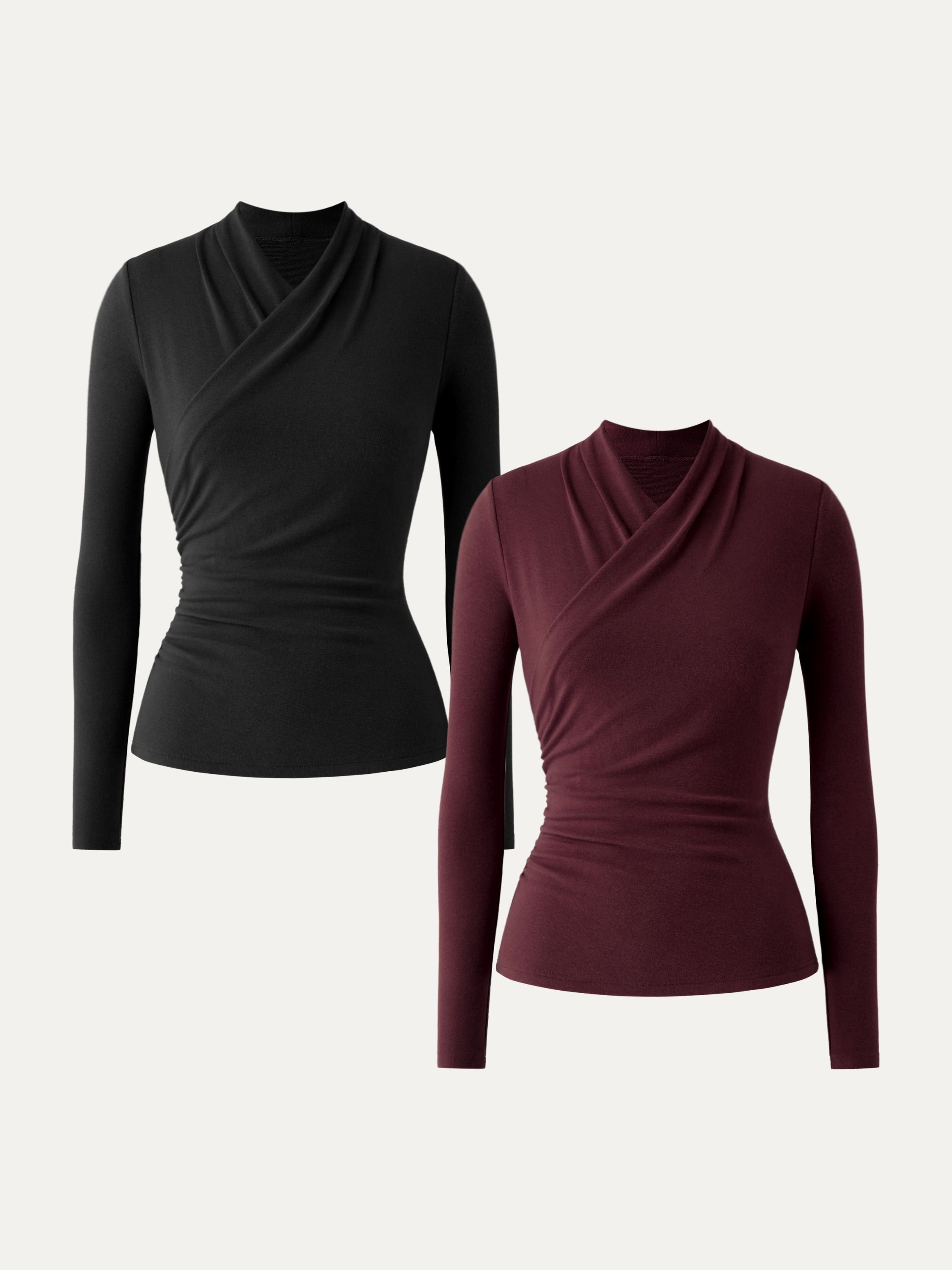 Surplice Long Sleeve Top Cinnamon Buff – Women > Tops > Shirts&Tops | FormaLuxe