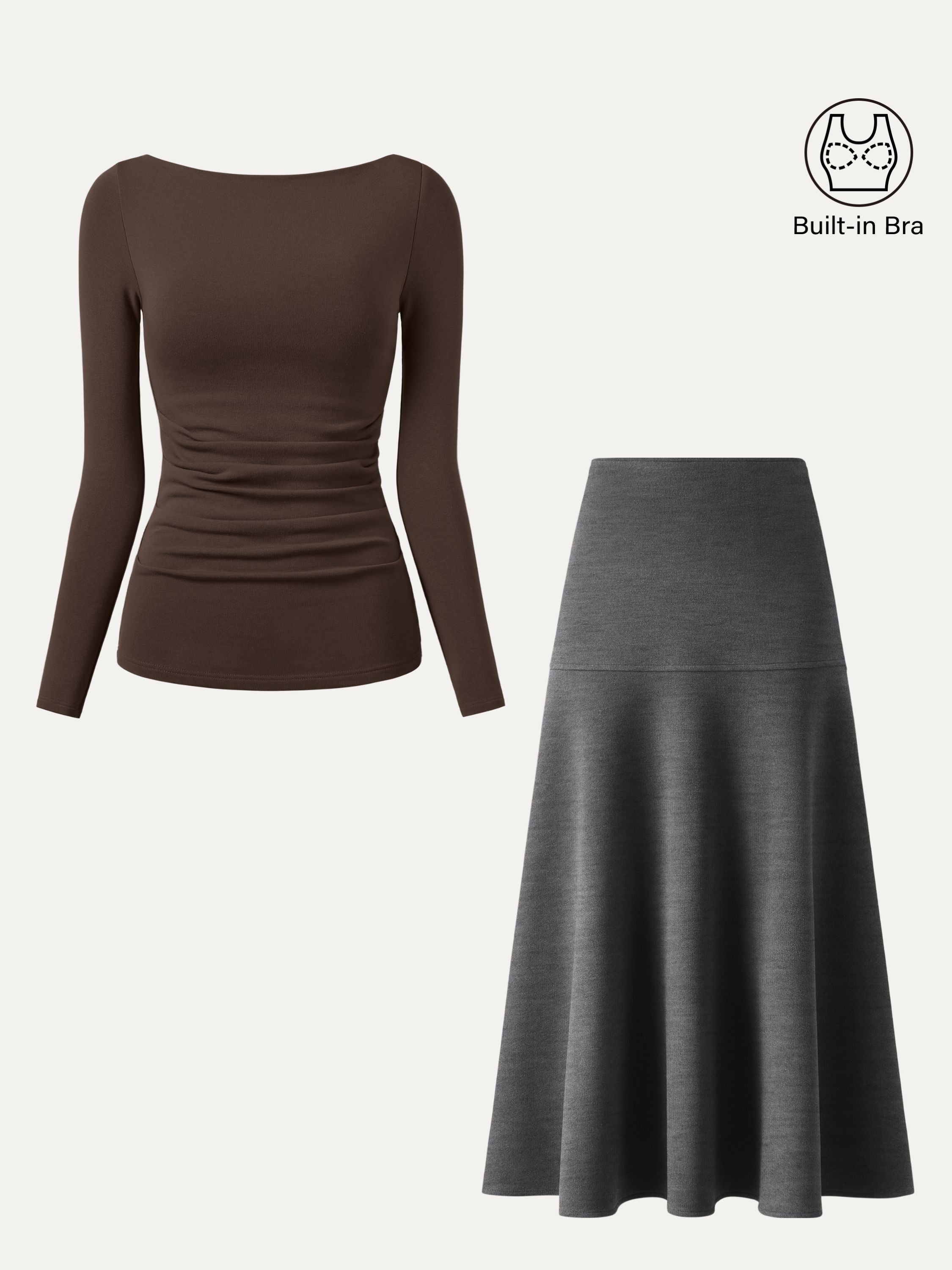 2-Piece Set Boatneck Tucked Brami Top & Flared Maxi Skirt