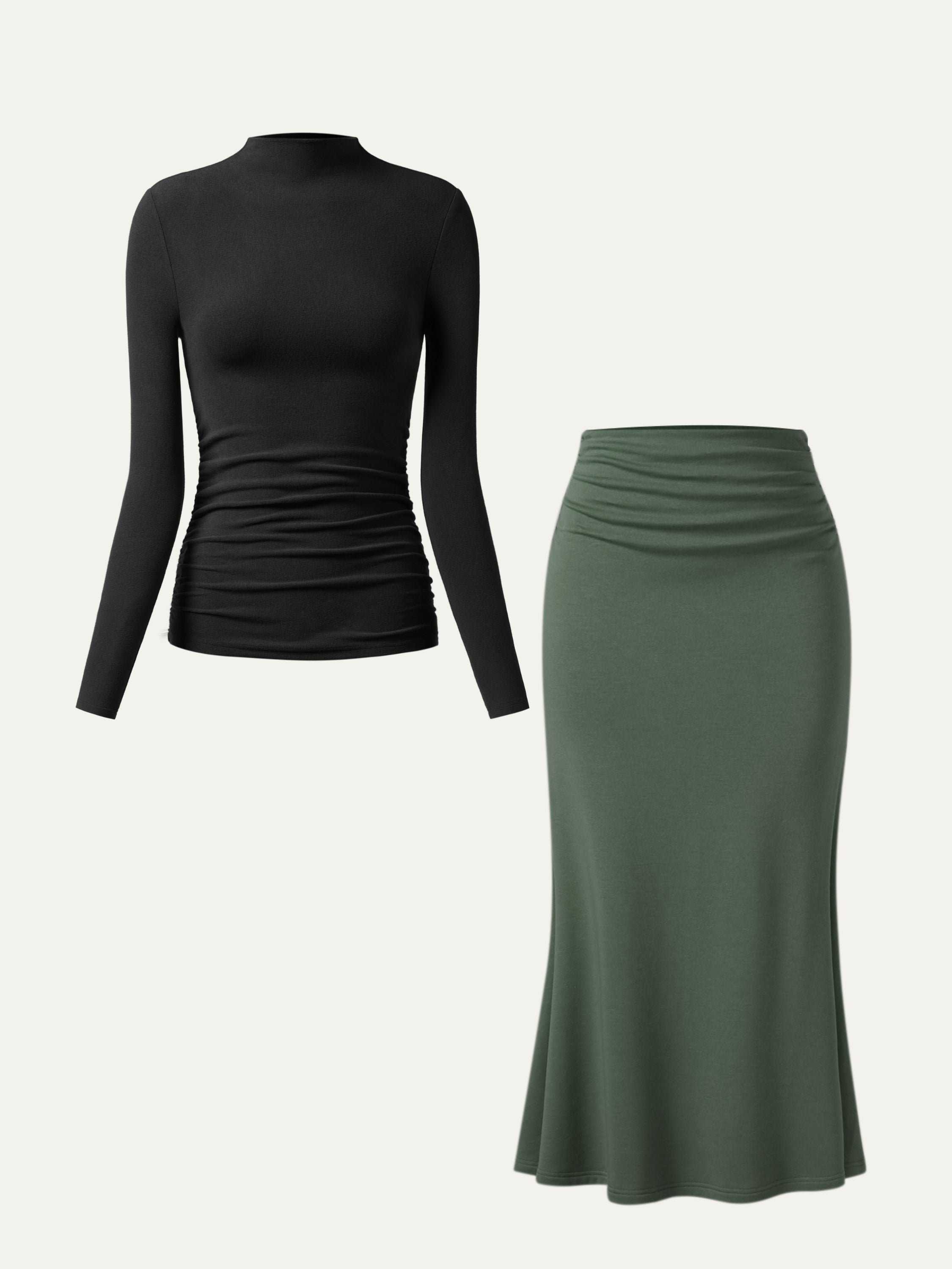2-Piece Set Ruched Sides Mockneck Top & Mermaid Maxi Skirt