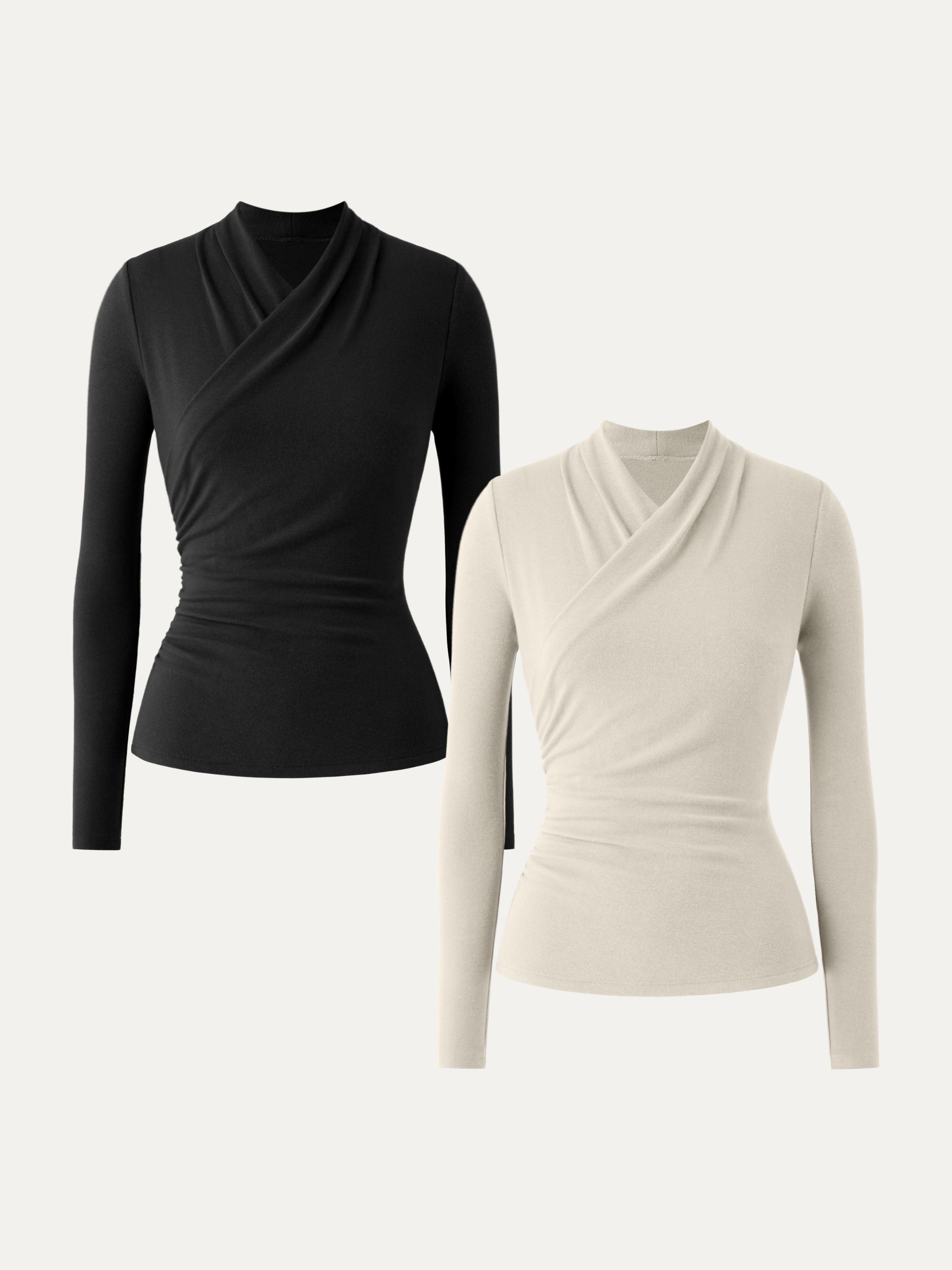 2-Piece Set Surplice Long Sleeve Top