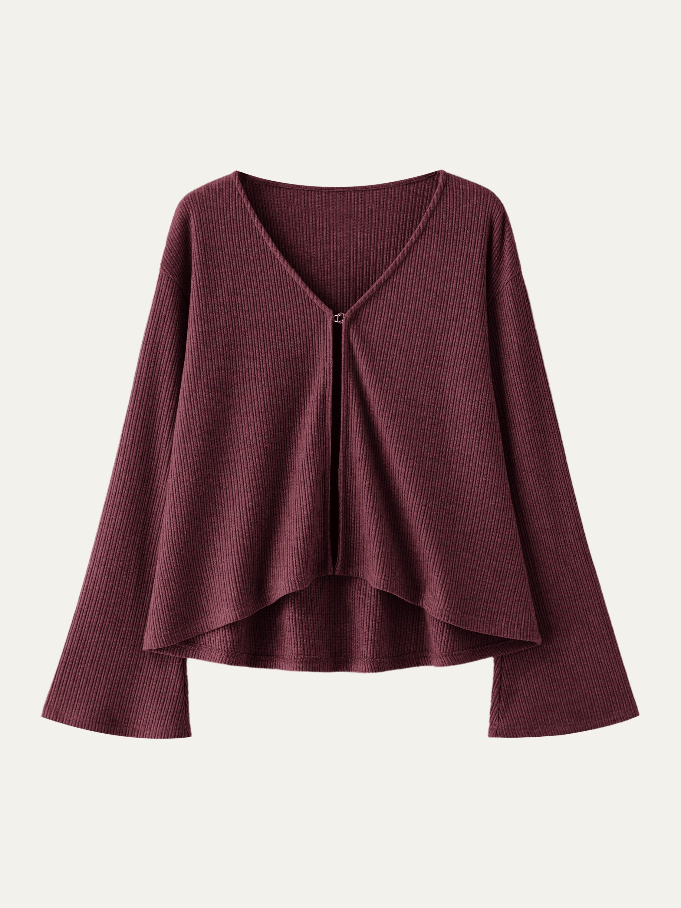 V Neck Flare Long Sleeve Cardigan Heather Mist – Women > Tops > Shirts&Tops | FormaLuxe