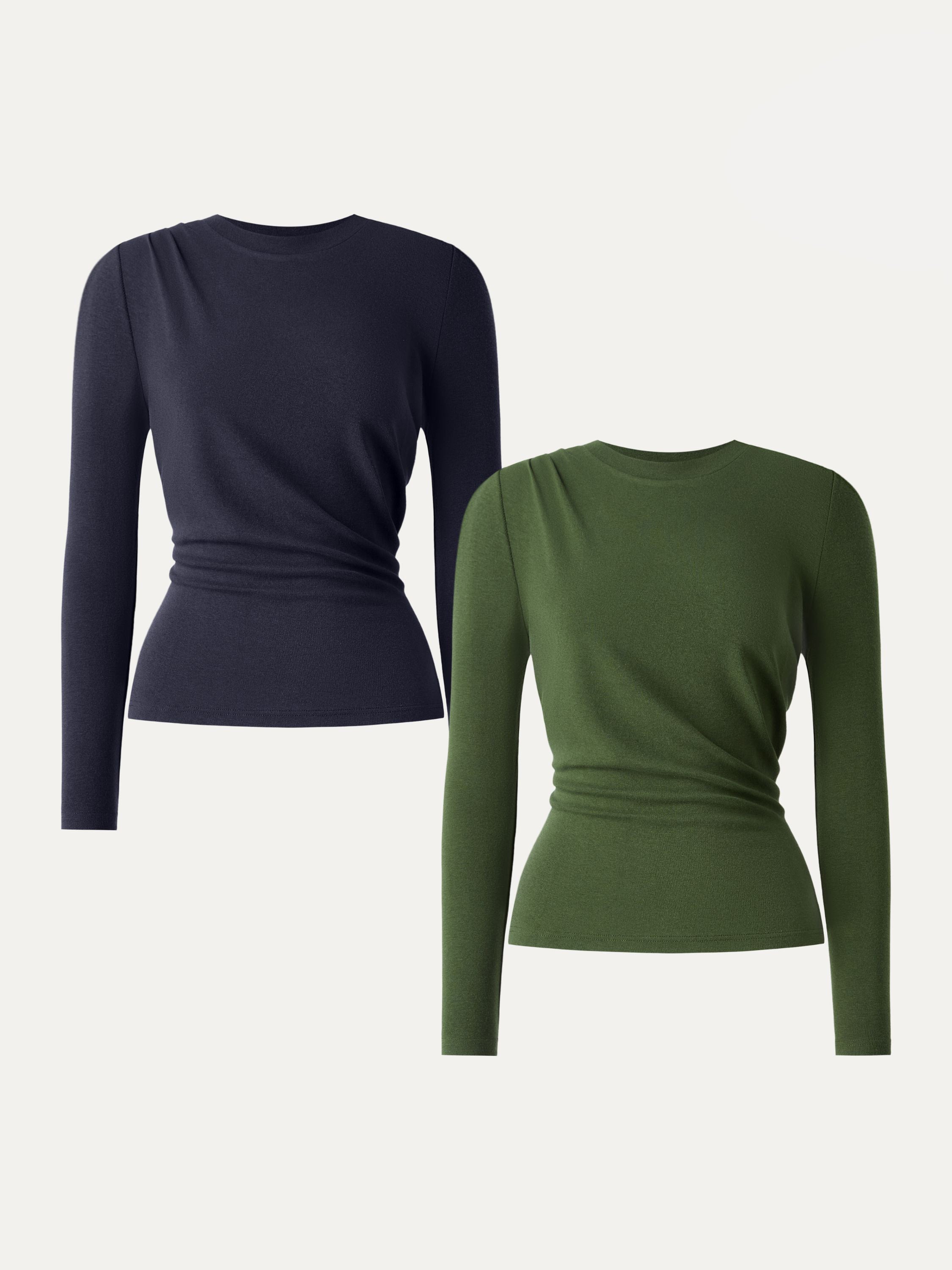 Light Warm Crewneck Tucked Top Moss Olive – Women > Tops > Shirts&Tops | FormaLuxe