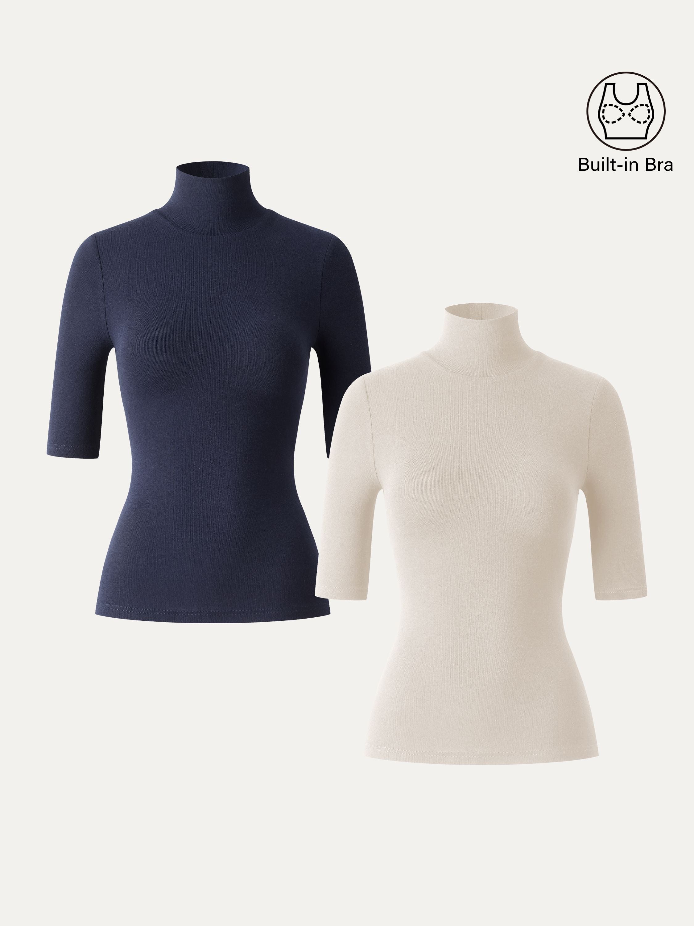 Essential Turtleneck Elbow Length Sleeve Brami Midnight Navy – Women > Tops > Bra Tops | FormaLuxe