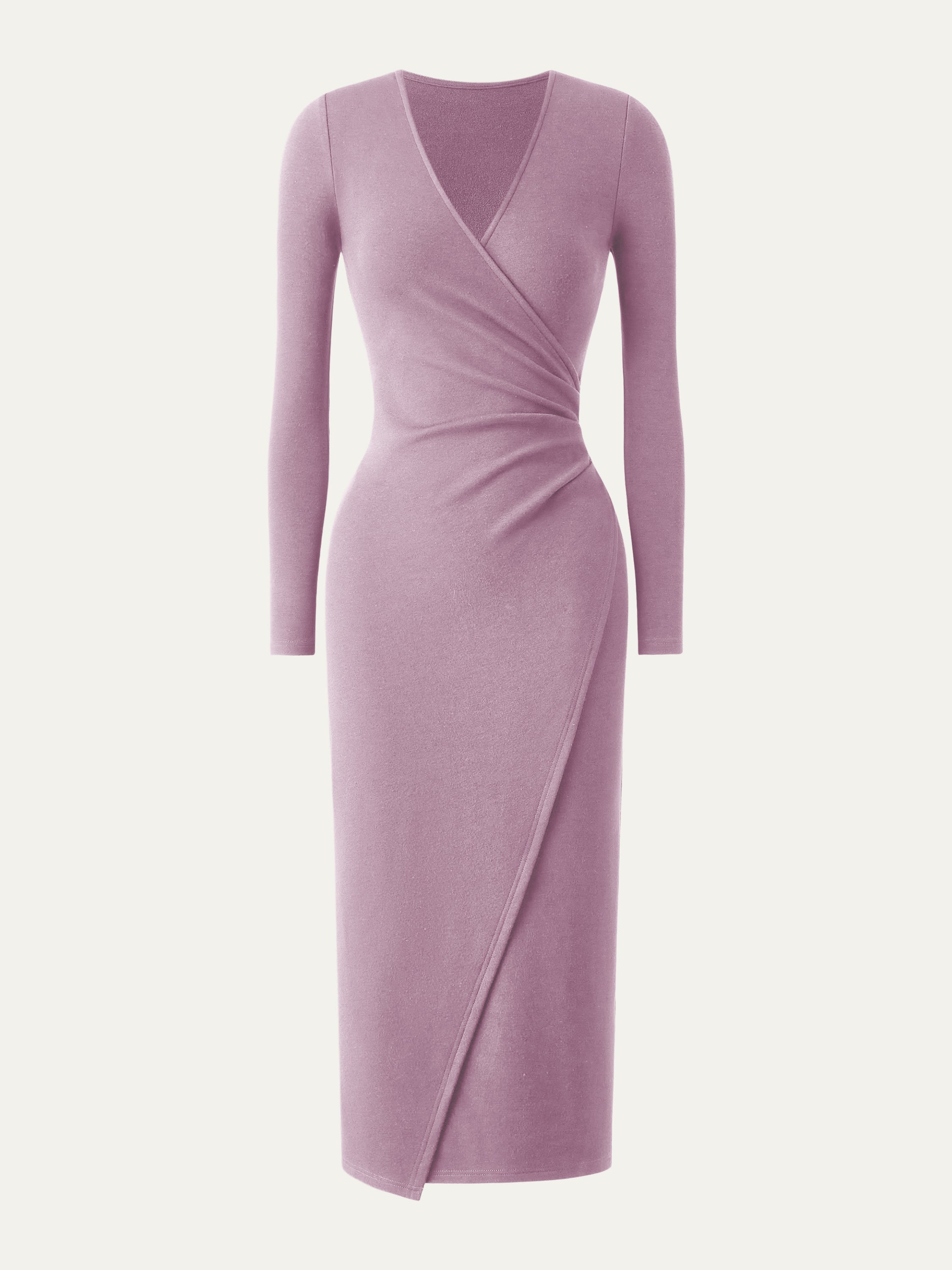 Surplice Wrap Long Sleeve Dress Bush Green – Women > Dresses > Midi Dresses | FormaLuxe