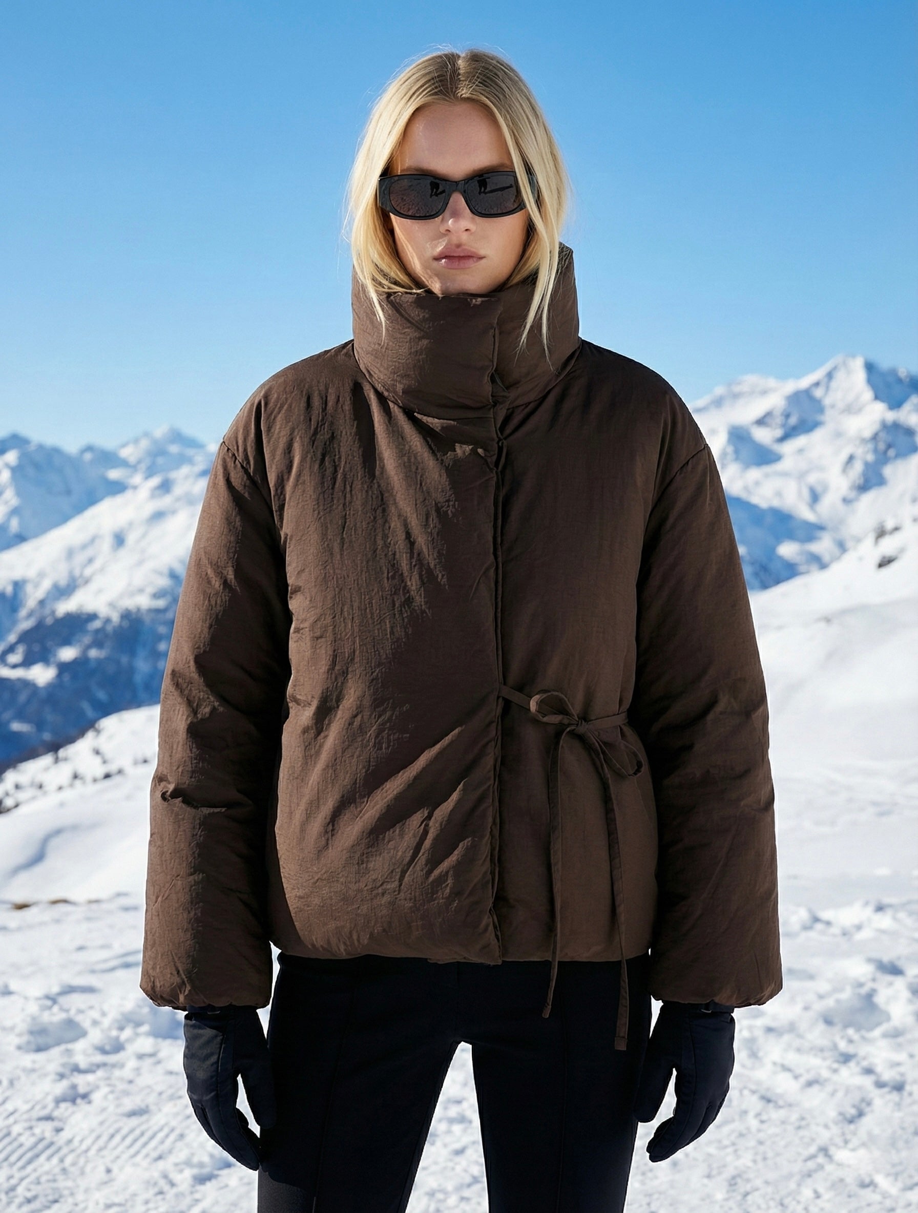 Lottie | Doudoune imperméable et coupe-vent Brun – Lottie | Doudoune cache-cœur | FormaLuxe
