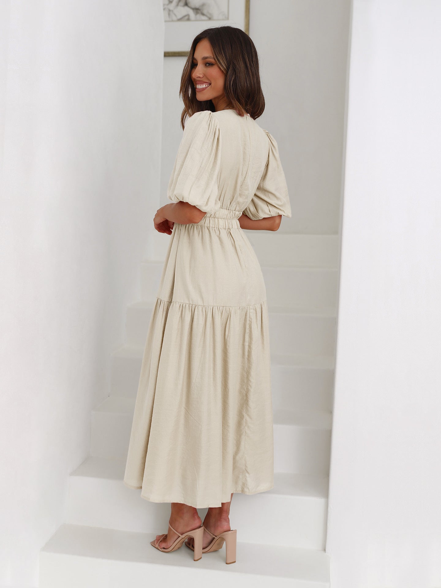 Bethany | Kleid mit Puffärmeln Creme | FormaLuxe