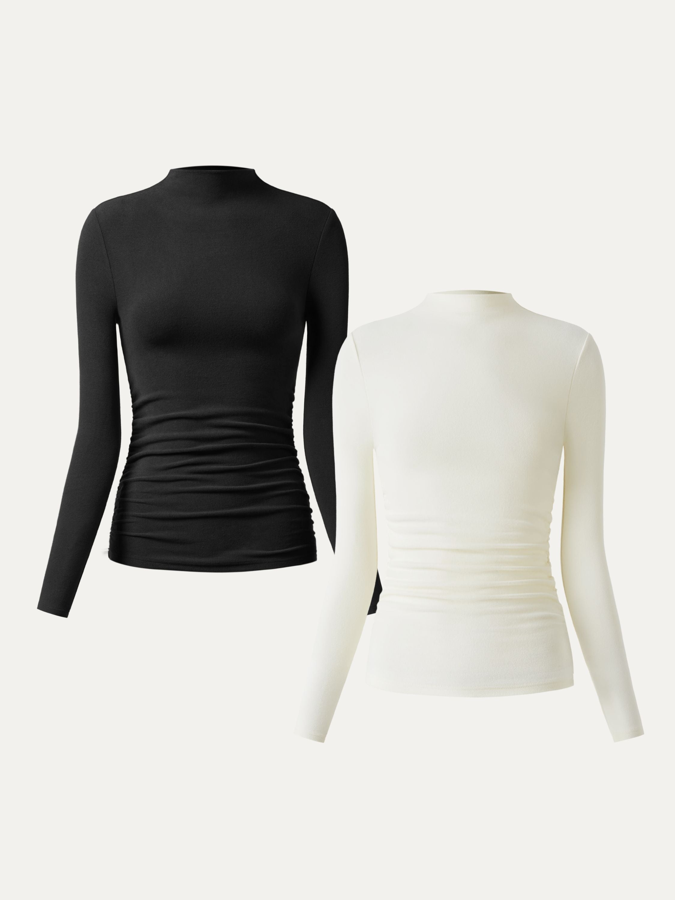 Top à col montant et côtés froncés Eco-Mousse® Off White/Dusk Blue – Femmes > Hauts > Chemises&Hauts | FormaLuxe