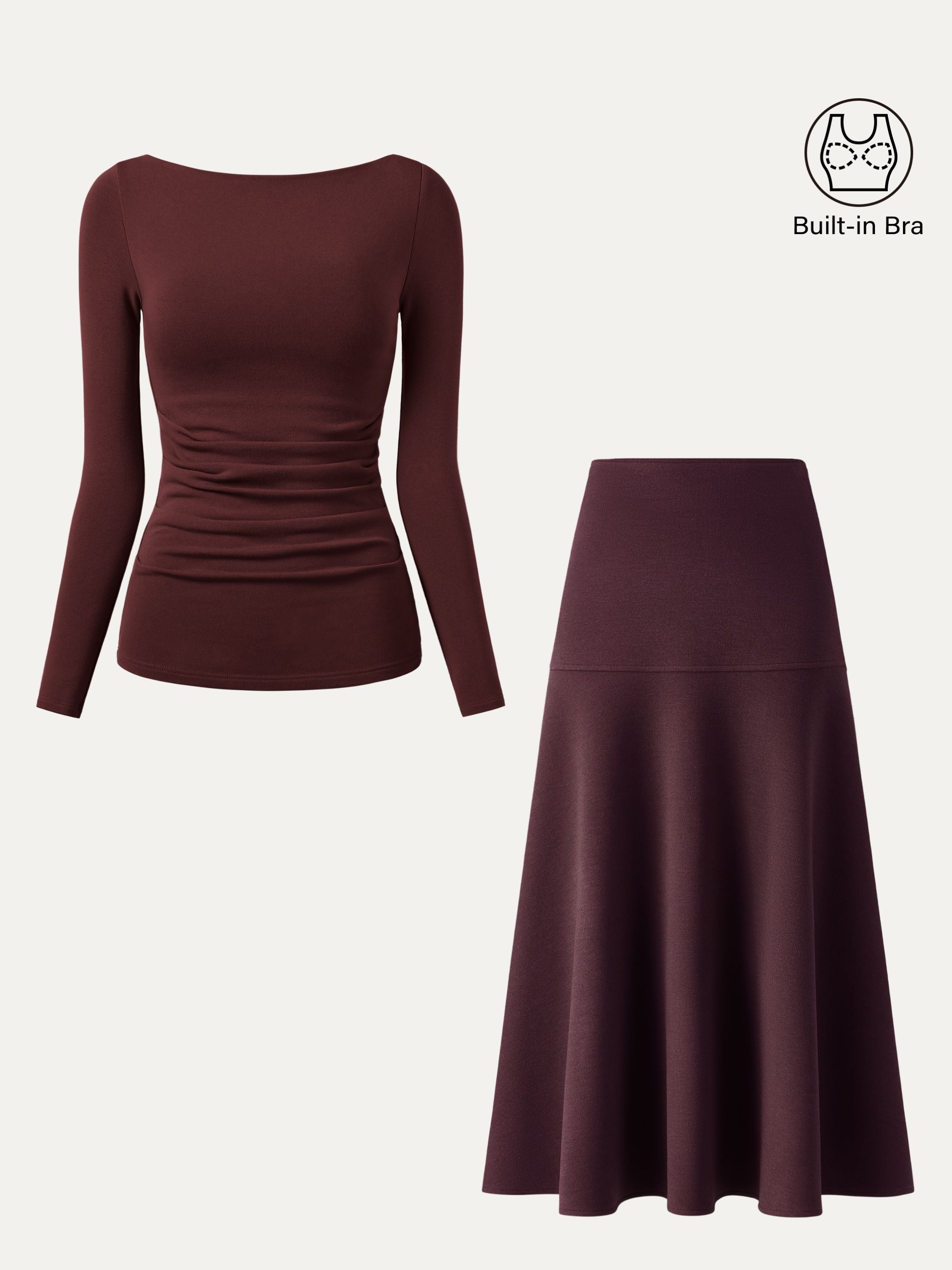 2-Piece Set Boatneck Tucked Brami Top & Flared Maxi Skirt