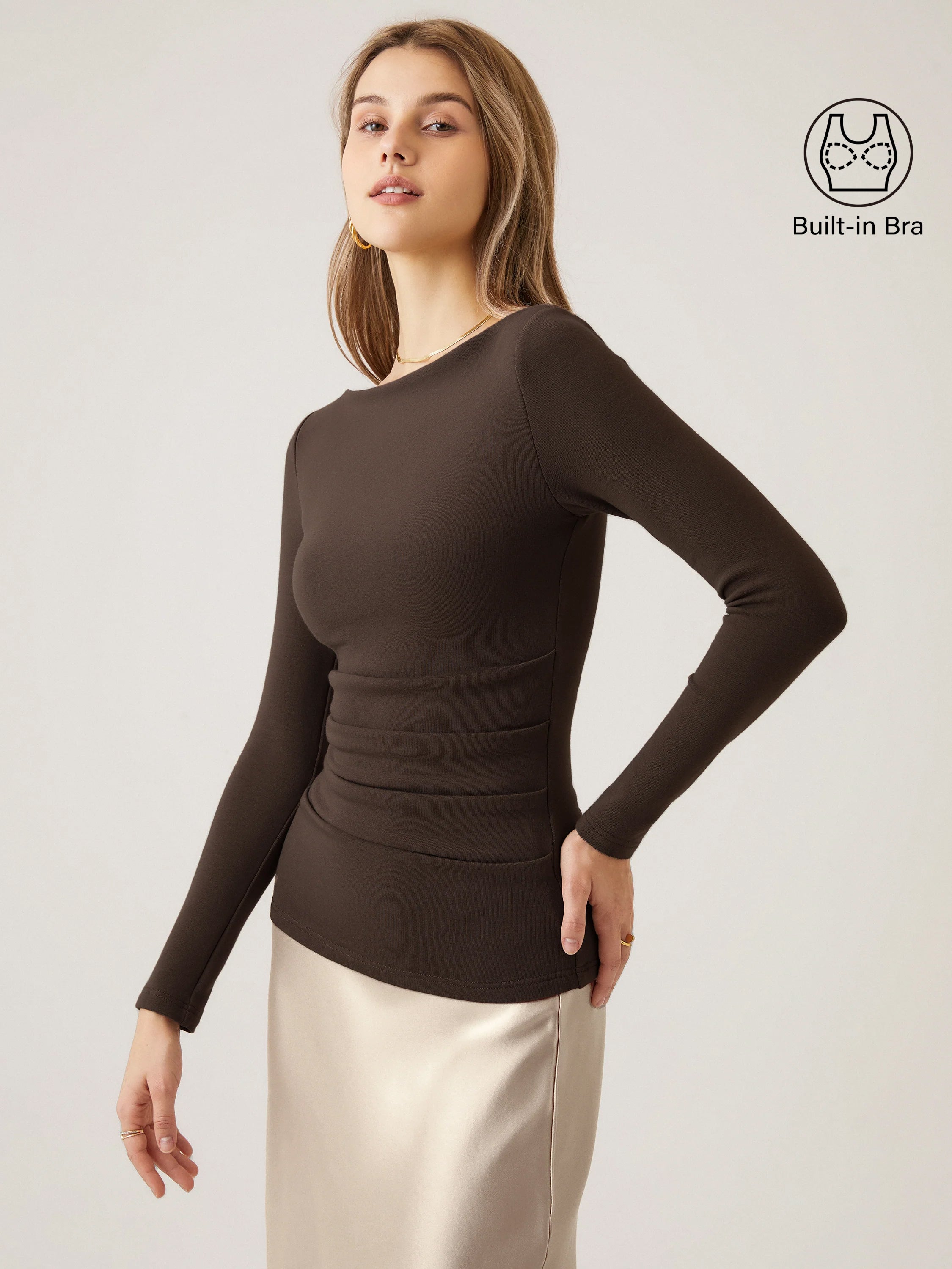 2Pcs Set Boatneck Tucks Brami Top Espresso/Midnight Navy – Women > Bundles&Sets > Bundles | FormaLuxe