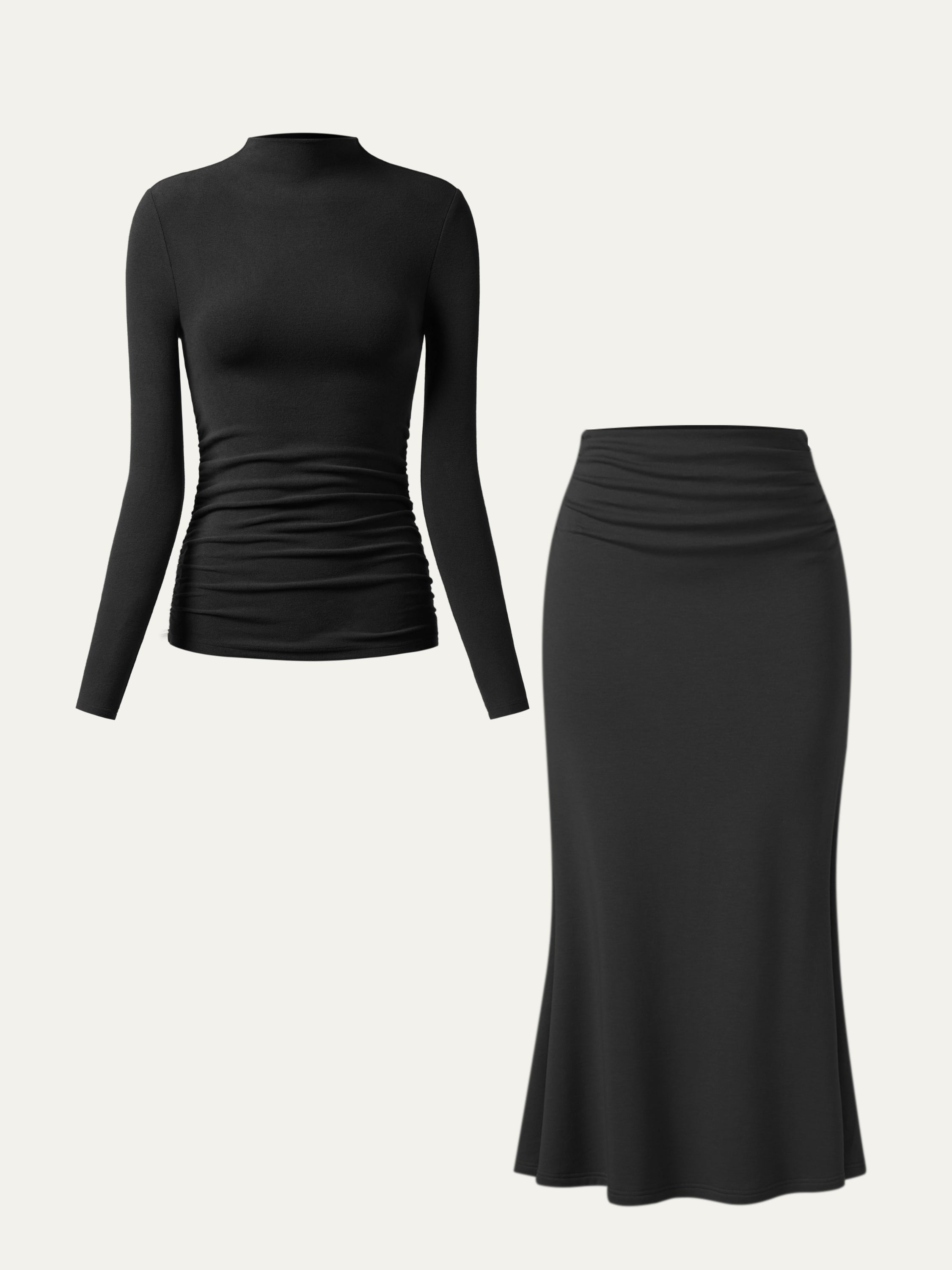 2-Piece Set Ruched Sides Mockneck Top & Mermaid Maxi Skirt