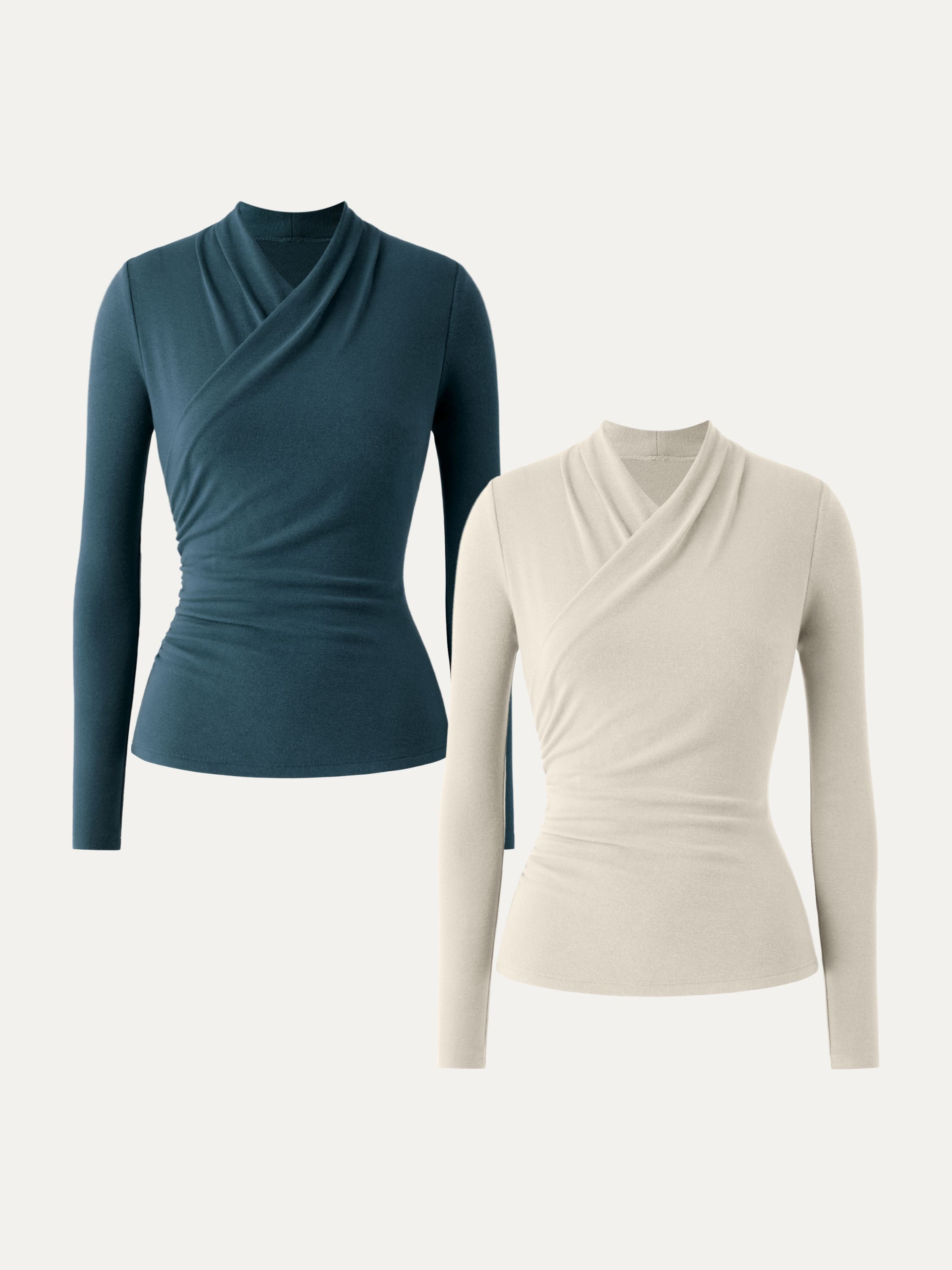 Surplice Long Sleeve Top Cinnamon Buff – Women > Tops > Shirts&Tops | FormaLuxe