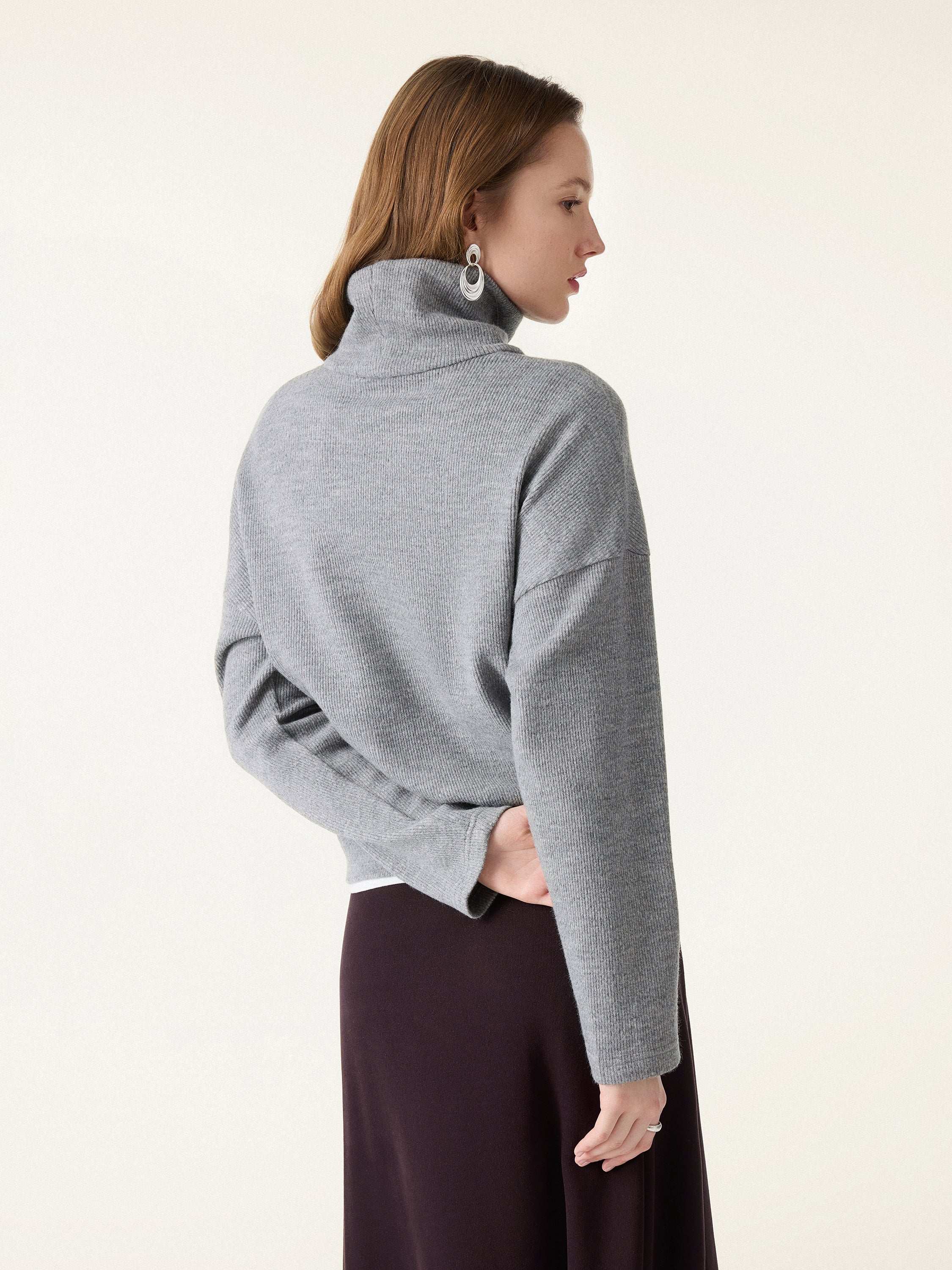 Turtleneck Relaxed Fit Long Sleeve Top Black Chocolate – Women > Tops > Shirts&Tops | FormaLuxe