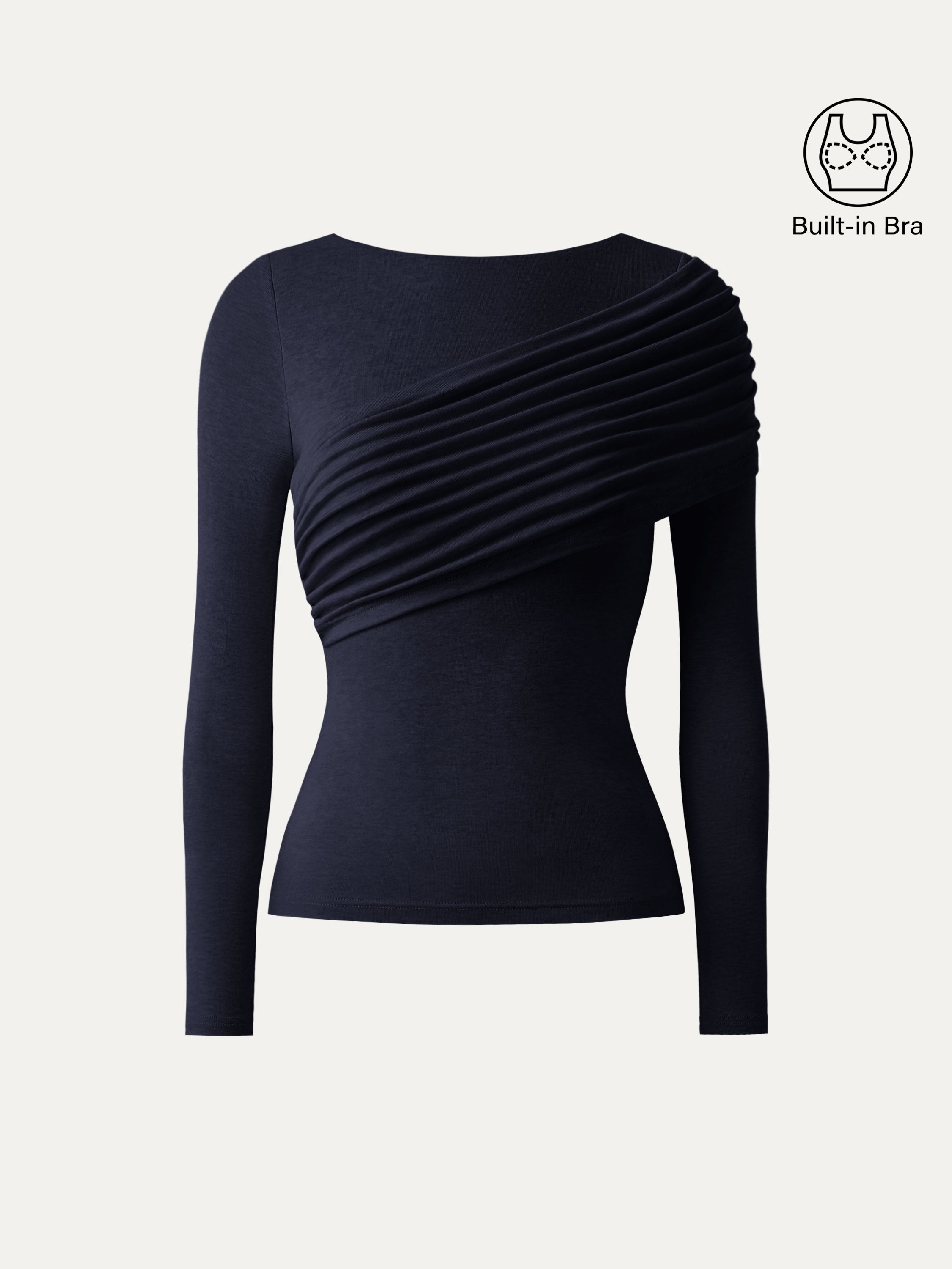 Tencel-Wool Gathered Semi Sheer Long Sleeve Brami Top Heather Fog Ivory – Women > Tops > Bra Tops | FormaLuxe