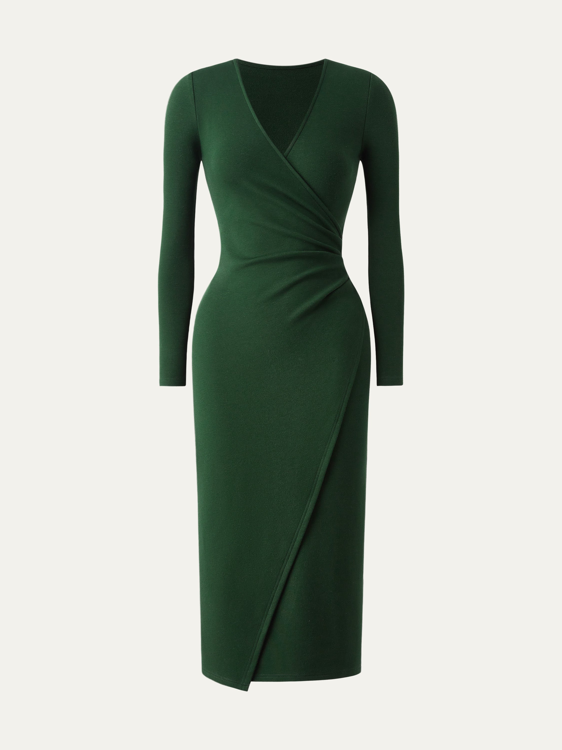 Surplice Wrap Long Sleeve Dress Bush Green – Women > Dresses > Midi Dresses | FormaLuxe