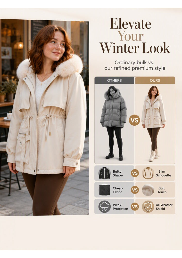 Damen Winterjacke in Weiß mit femininer, verstellbarer Taille | FormaLuxe