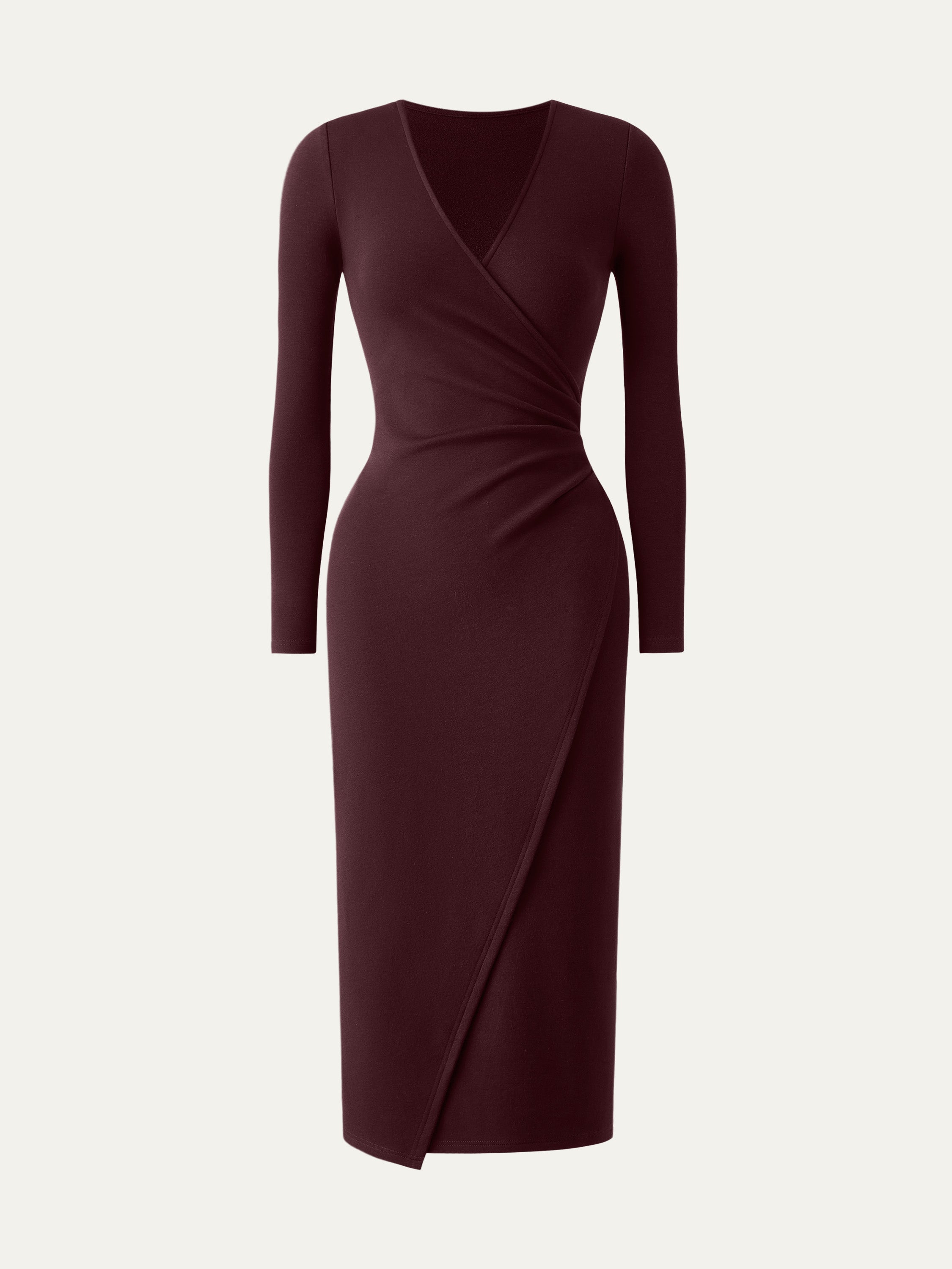 Surplice Wrap Long Sleeve Dress Bush Green – Women > Dresses > Midi Dresses | FormaLuxe