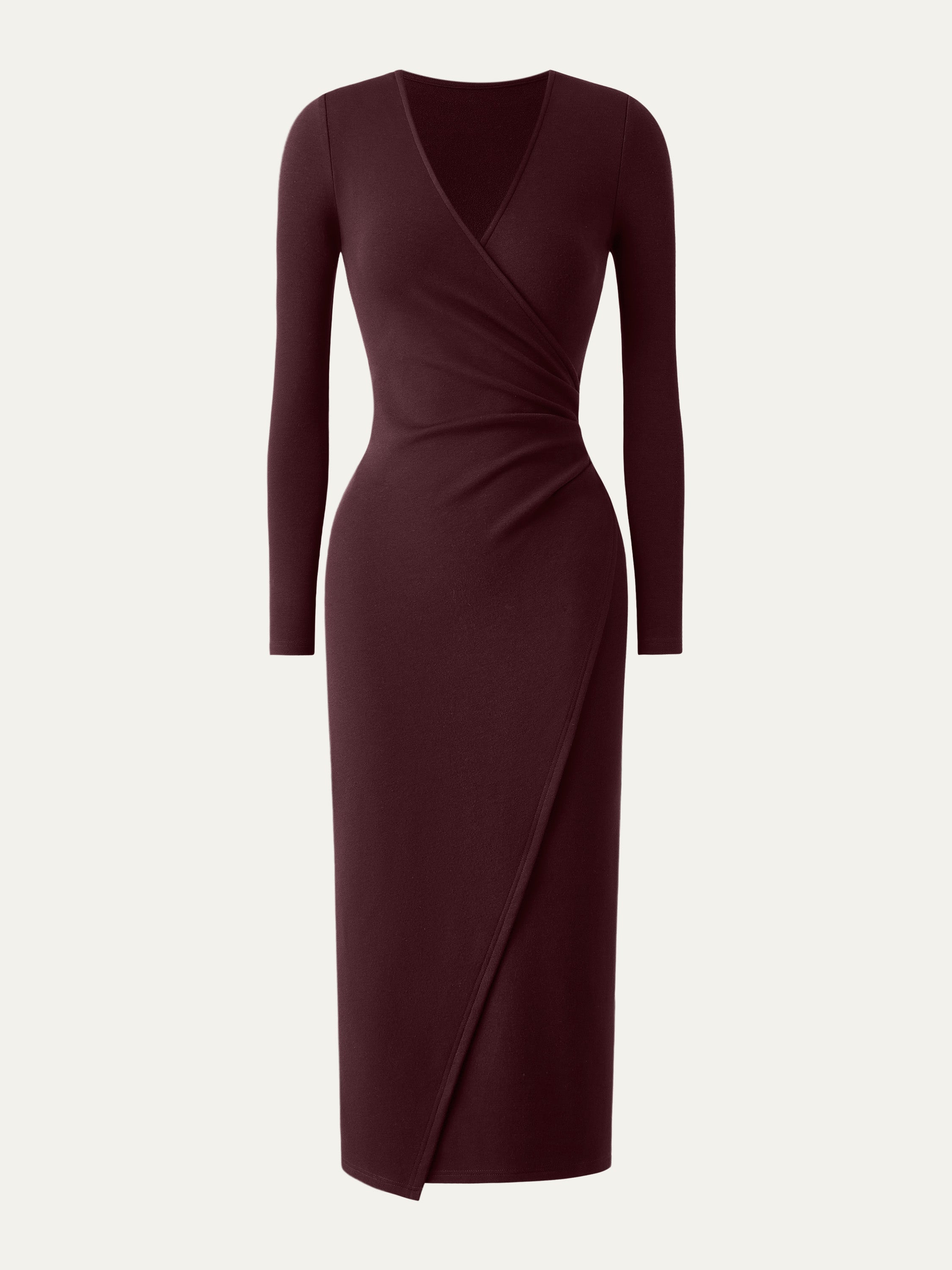 Surplice Wrap Long Sleeve Dress Bush Green – Women > Dresses > Midi Dresses | FormaLuxe
