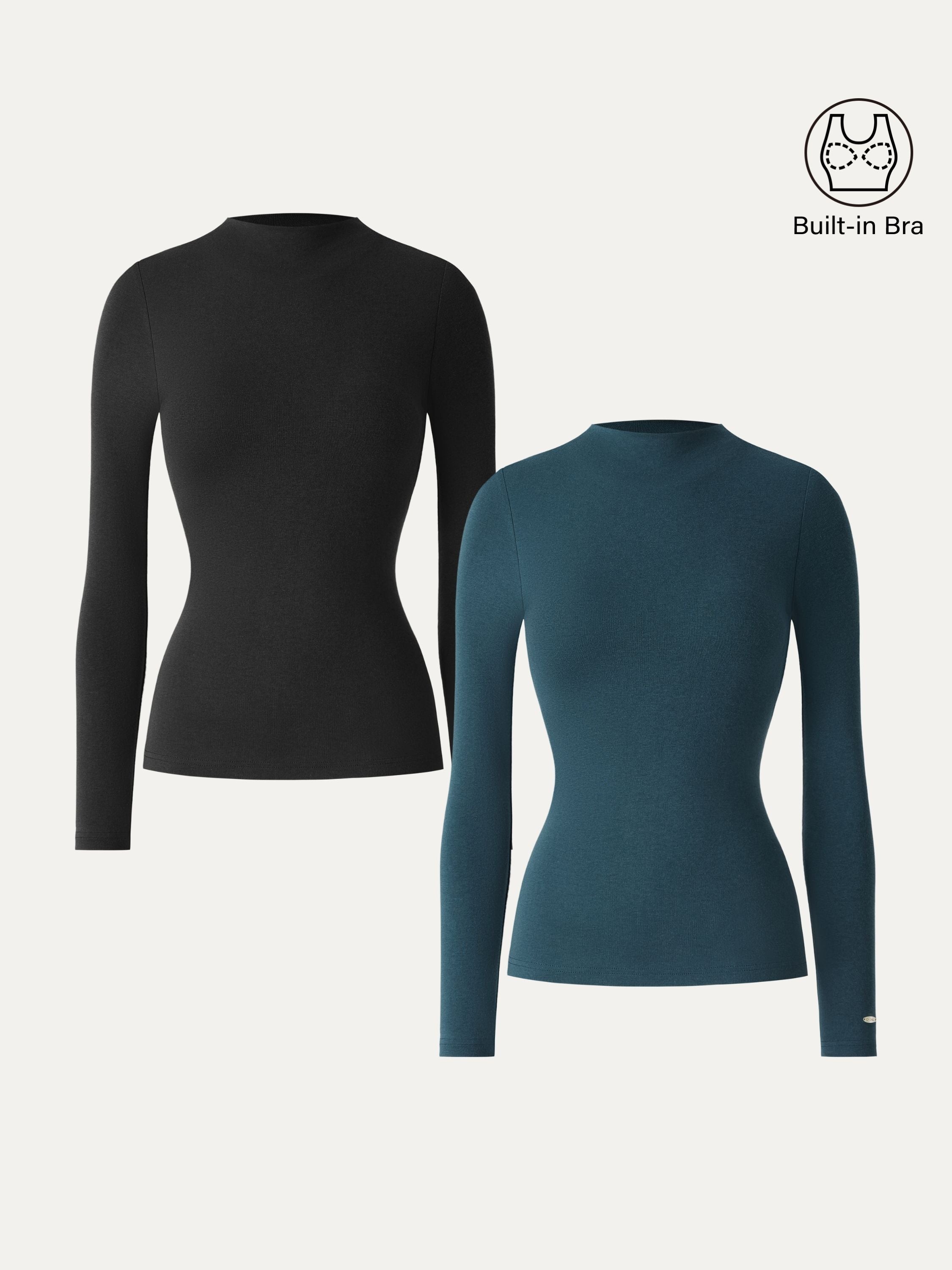 LiteWarm Mockneck Long Sleeve Brami Forest Night – Women > Tops > Bra Tops | FormaLuxe