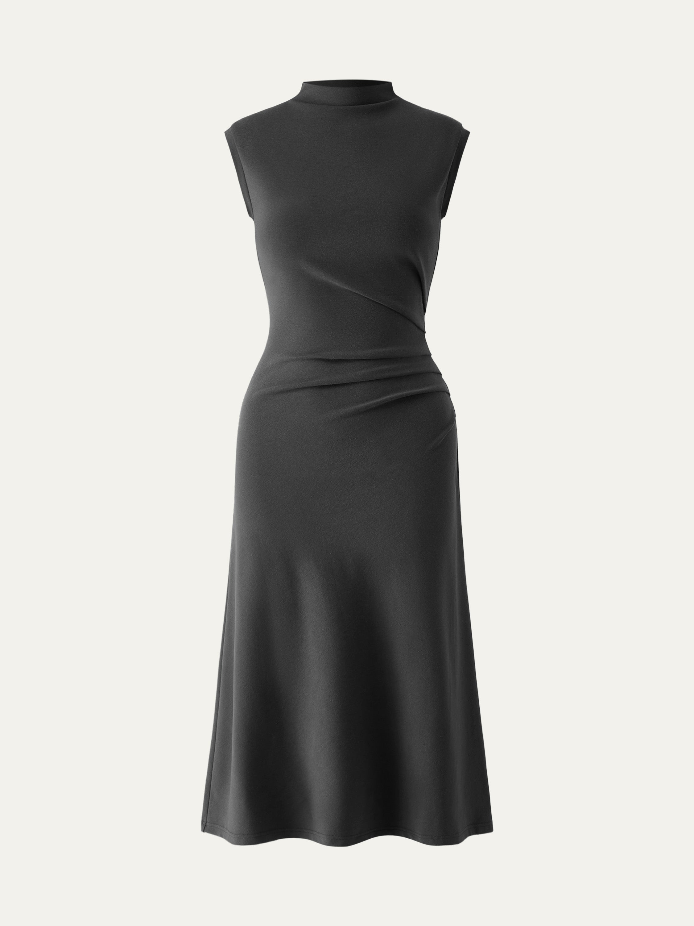 Mockneck Tucks Midi Dress Color – Women > Dresses > Midi Dresses | FormaLuxe