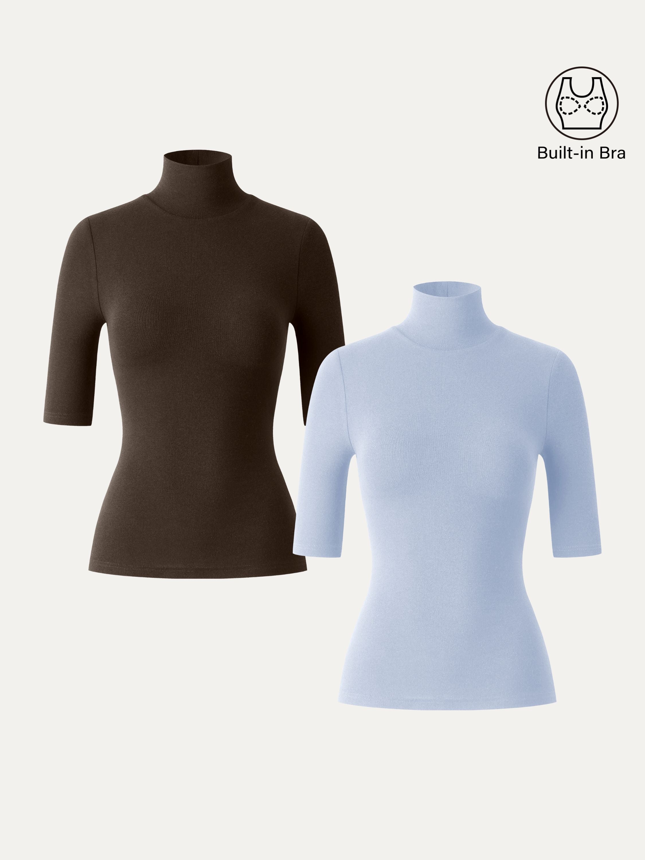 Essential Turtleneck Elbow Length Sleeve Brami Midnight Navy – Women > Tops > Bra Tops | FormaLuxe