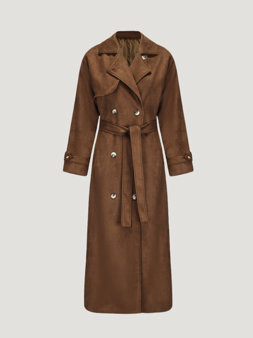 Molly | Long trench-coat en daim ceinturé Brun | FormaLuxe
