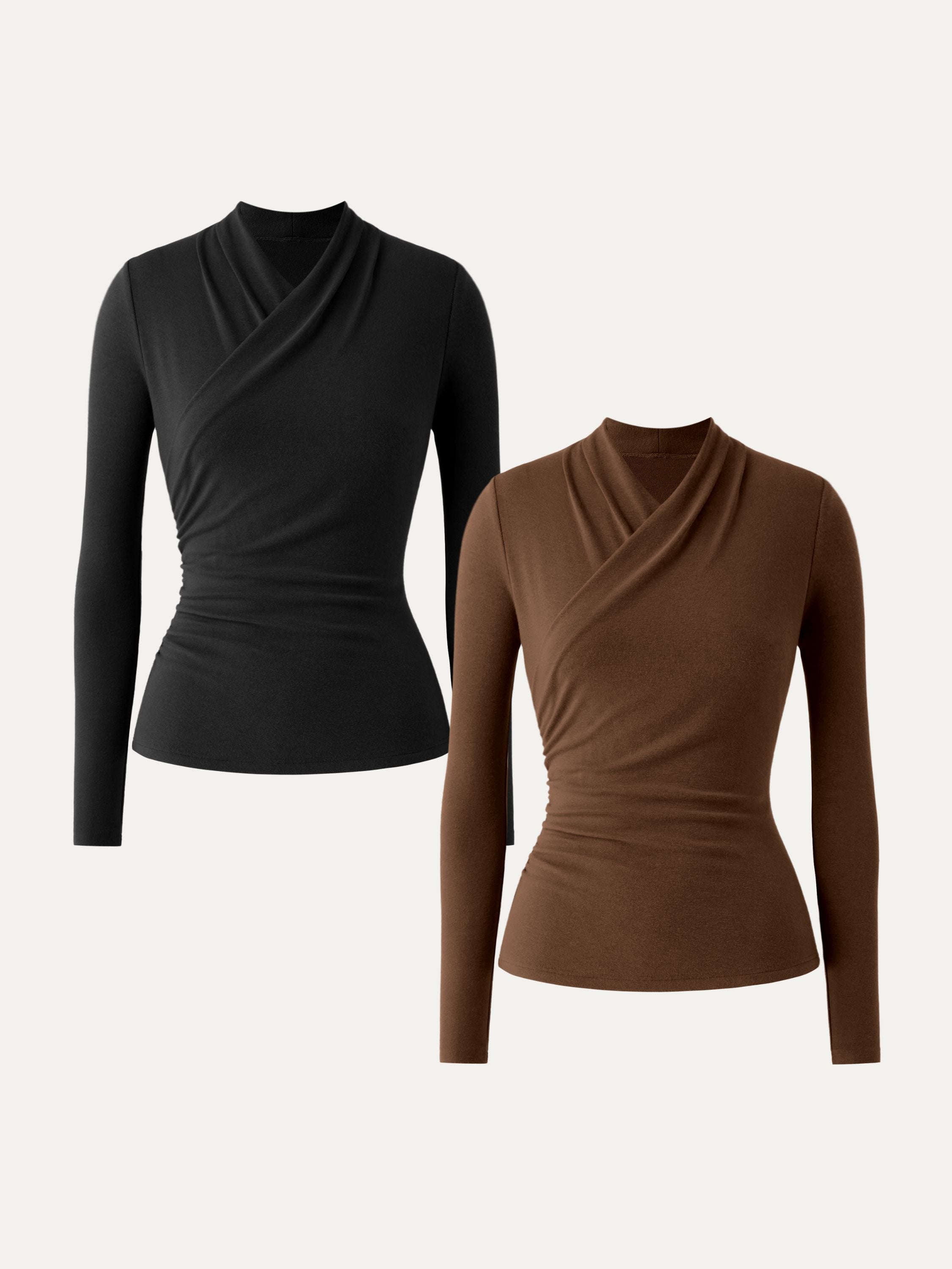 Surplice Long Sleeve Top Cinnamon Buff – Women > Tops > Shirts&Tops | FormaLuxe