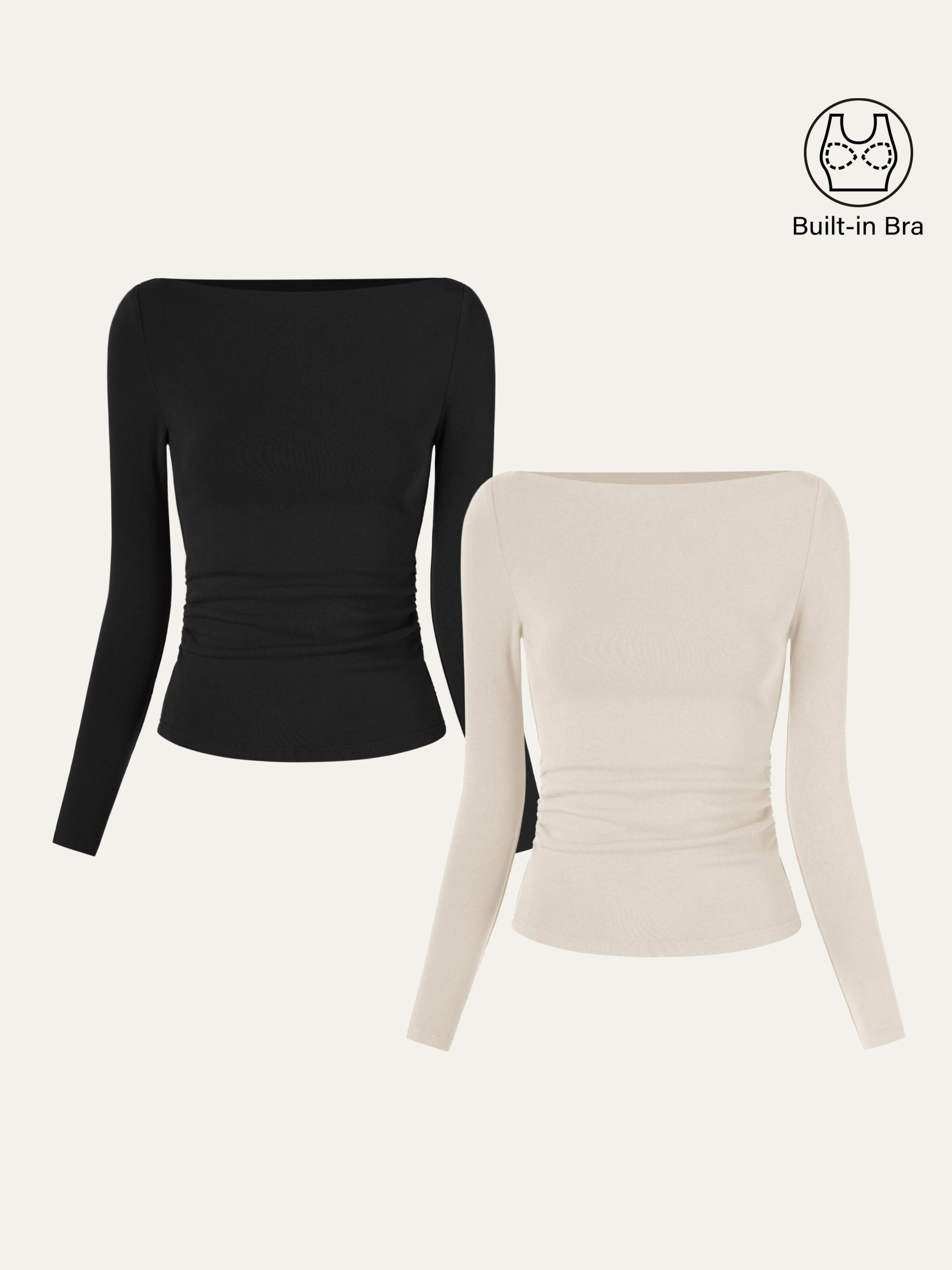 2-Piece Set Modern Side-Ruched Boatneck Brami Top