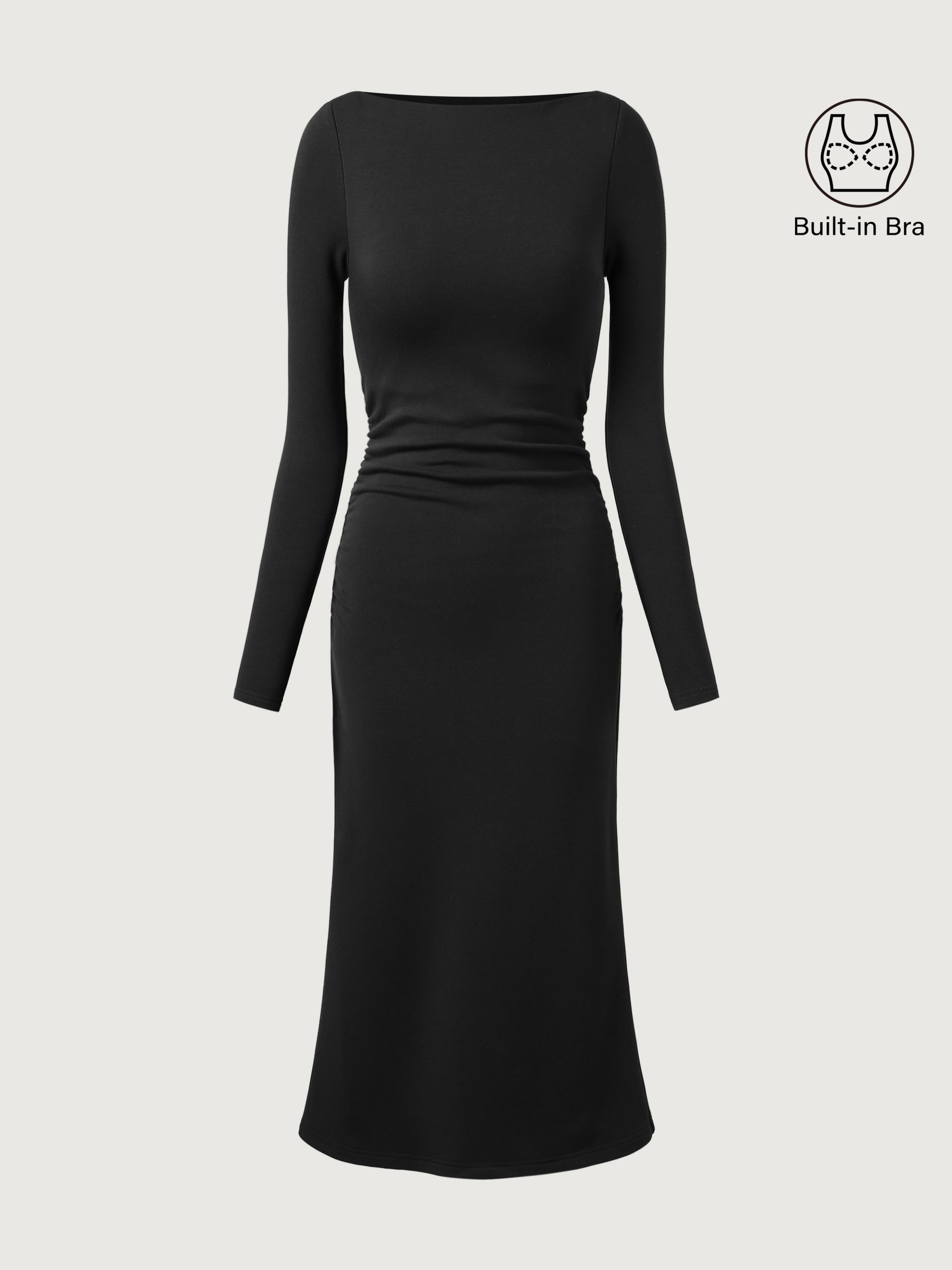 Robe midi Brami à col bateau et côtés froncés Eco-Mousse®3.0 Green Forest – Femmes > Robes > Robes midi | FormaLuxe