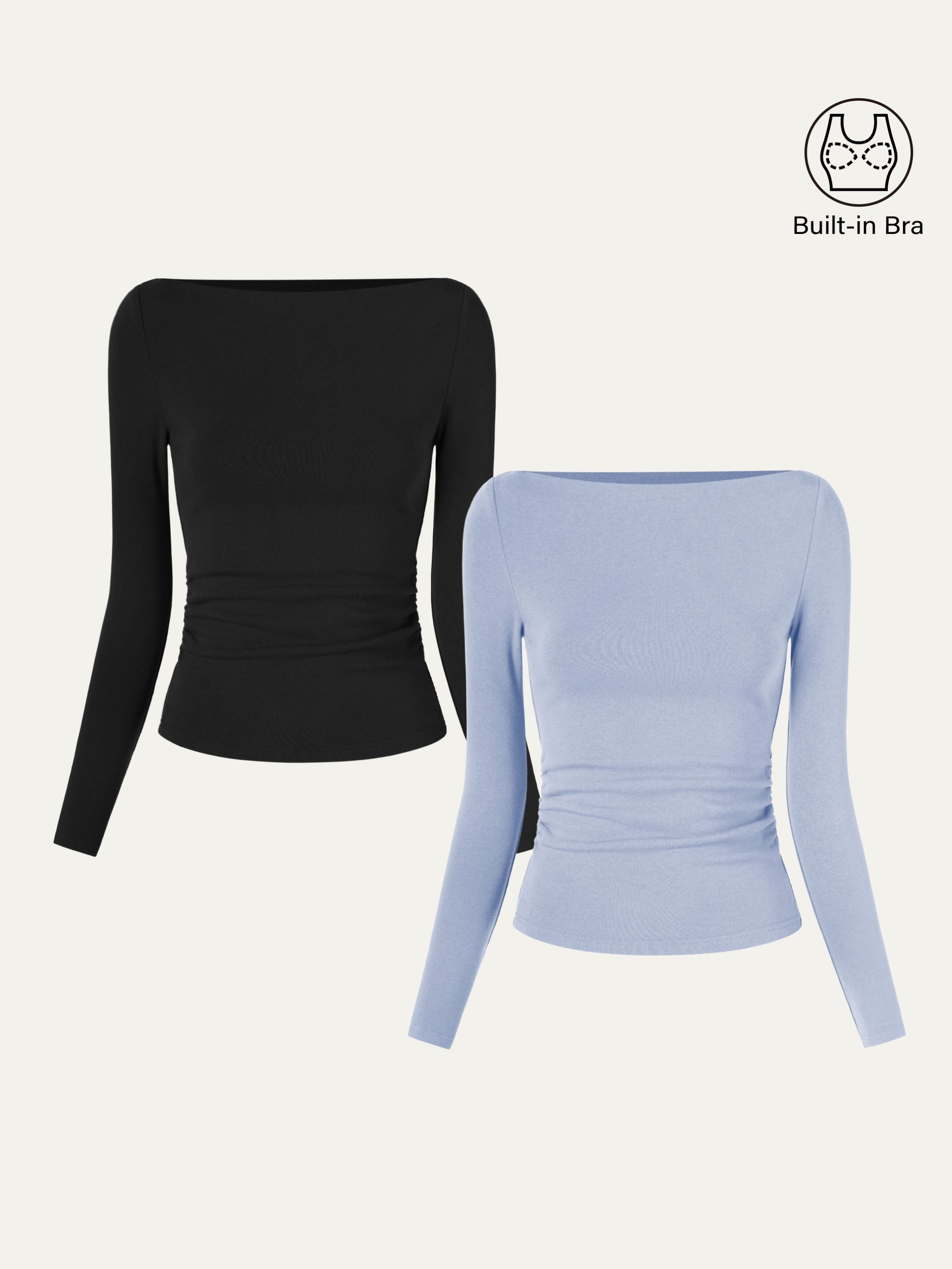 2-Piece Set Modern Side-Ruched Boatneck Brami Top