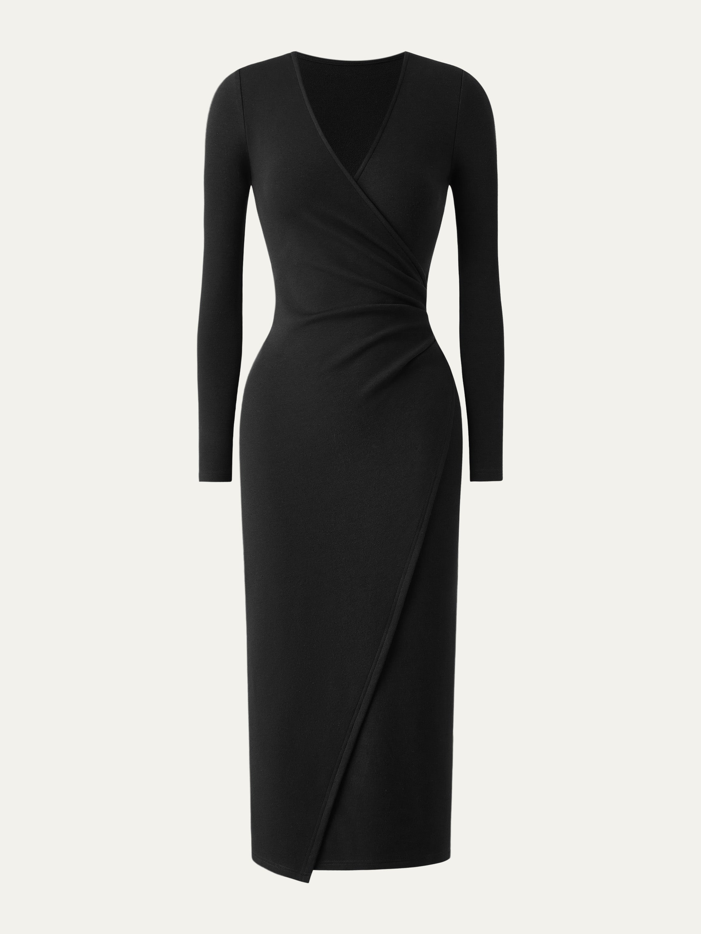 Surplice Wrap Long Sleeve Dress Bush Green – Women > Dresses > Midi Dresses | FormaLuxe