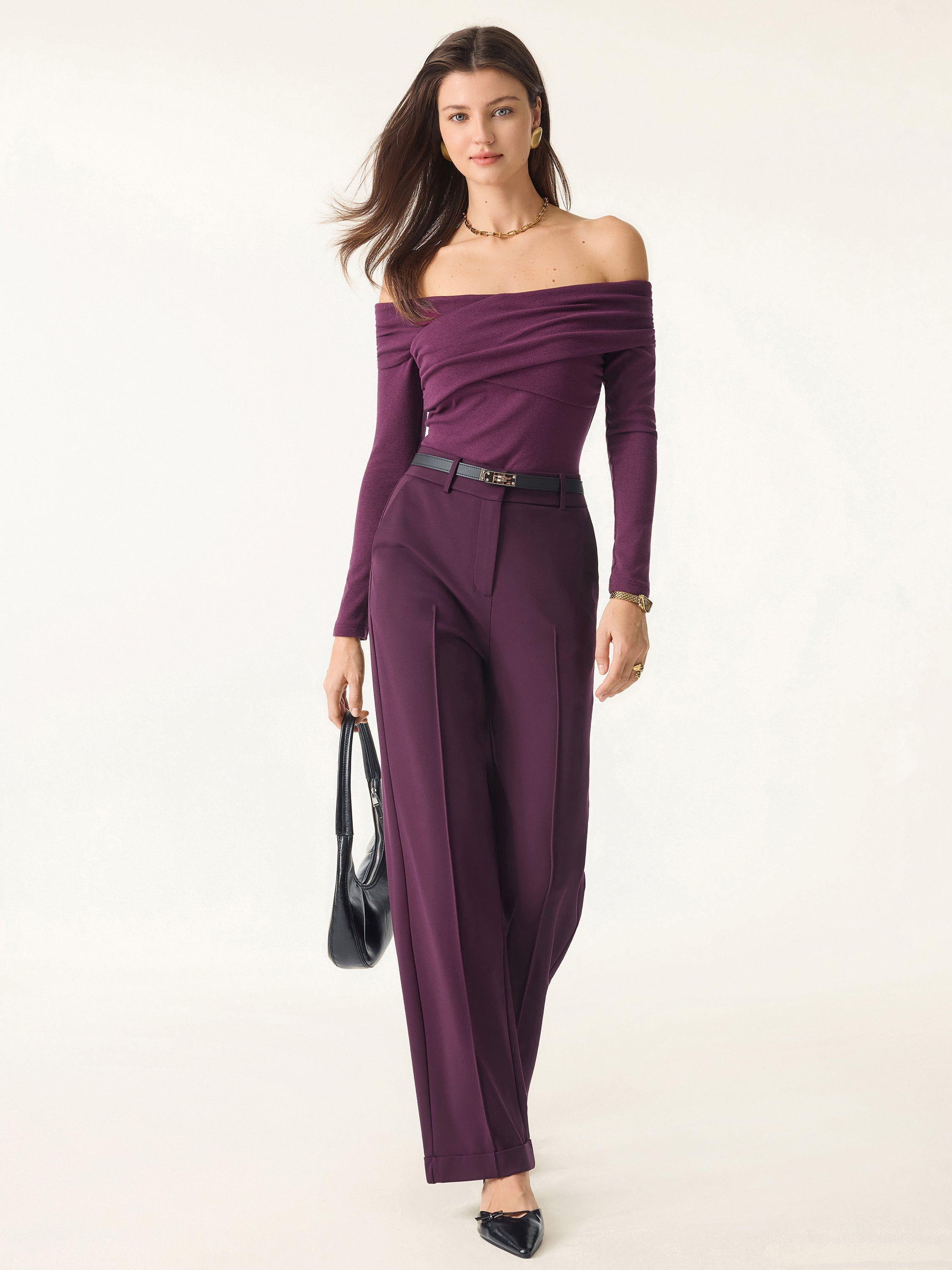 Light Warm Criss Cross Off-Shoulder Brami Top Plum Berry – Women > Tops > Bra Tops | FormaLuxe