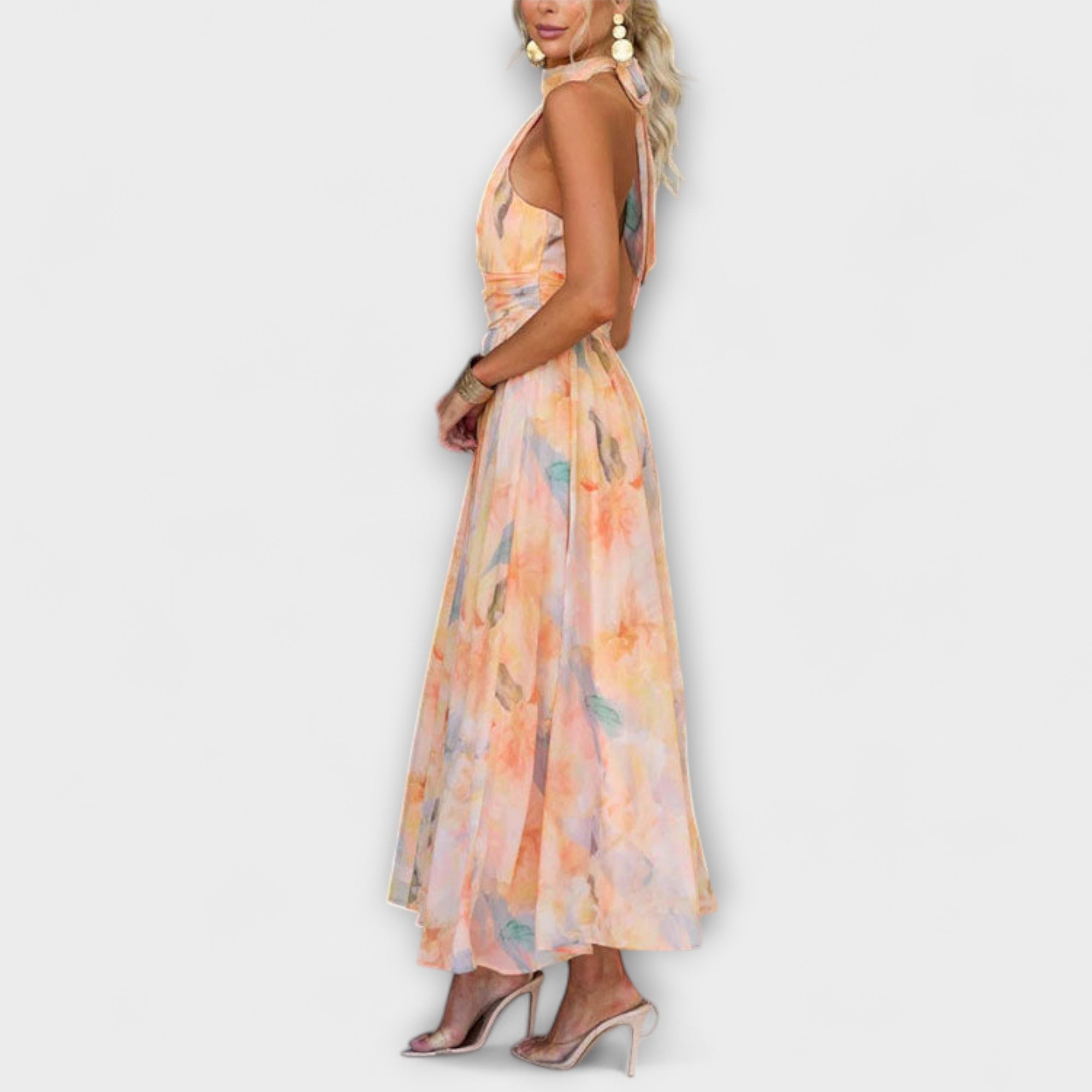 Halter-Neck Aquarell Print Maxi Kleid | FormaLuxe
