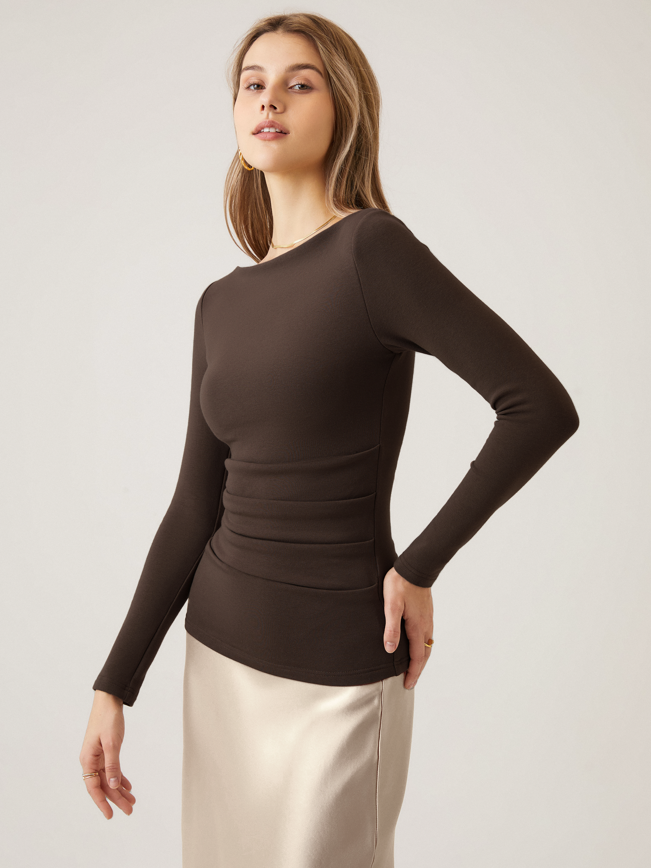 Haut Brami à col bateau Eco-Mousse® avec plis Espresso – Femmes > Hauts > Hauts de soutien-gorge | FormaLuxe