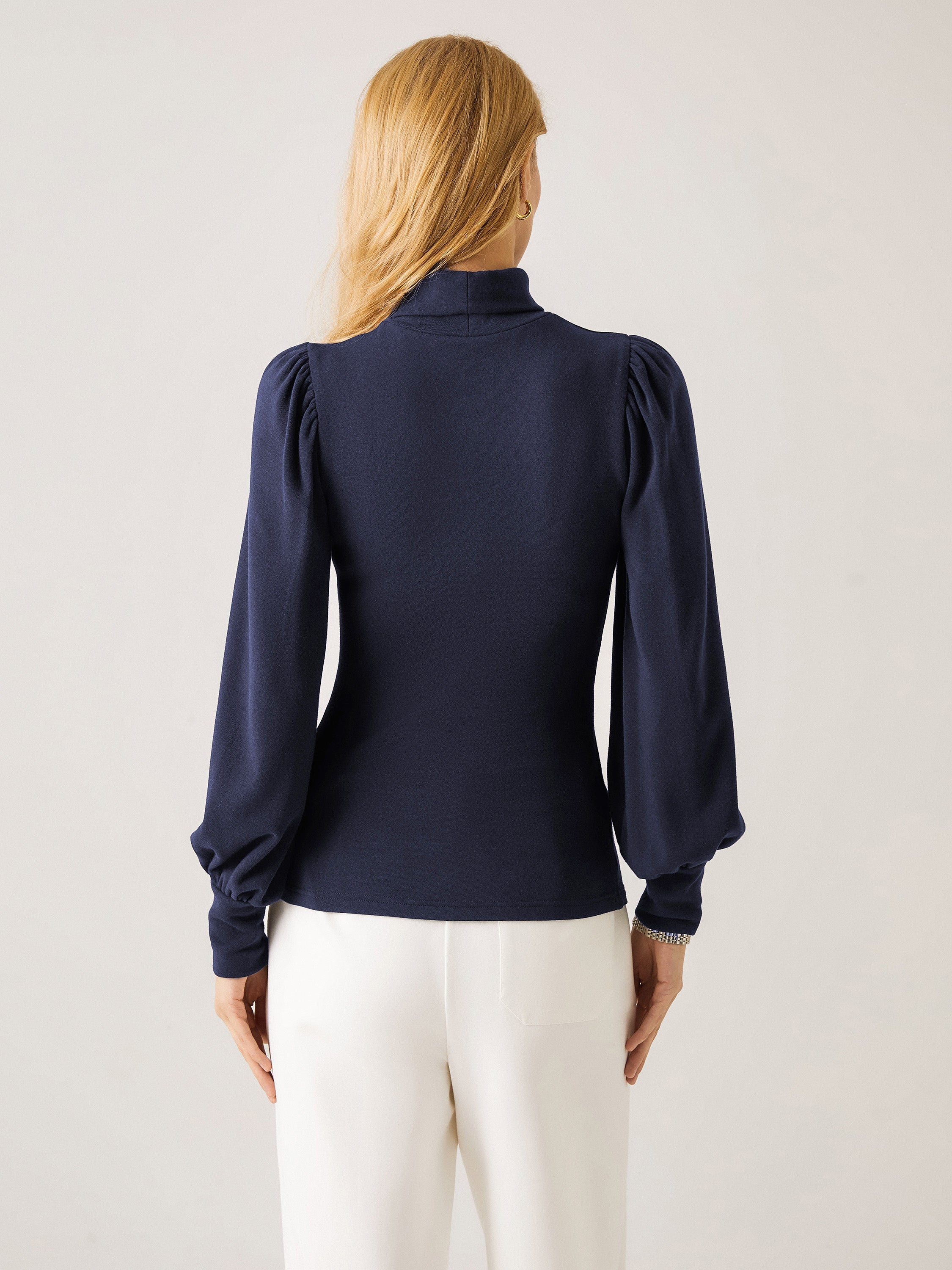 Haut à manches bouffantes à col roulé Eco-Mousse®2.0 Midnight Navy – Femmes > Hauts > Chemises&Hauts | FormaLuxe
