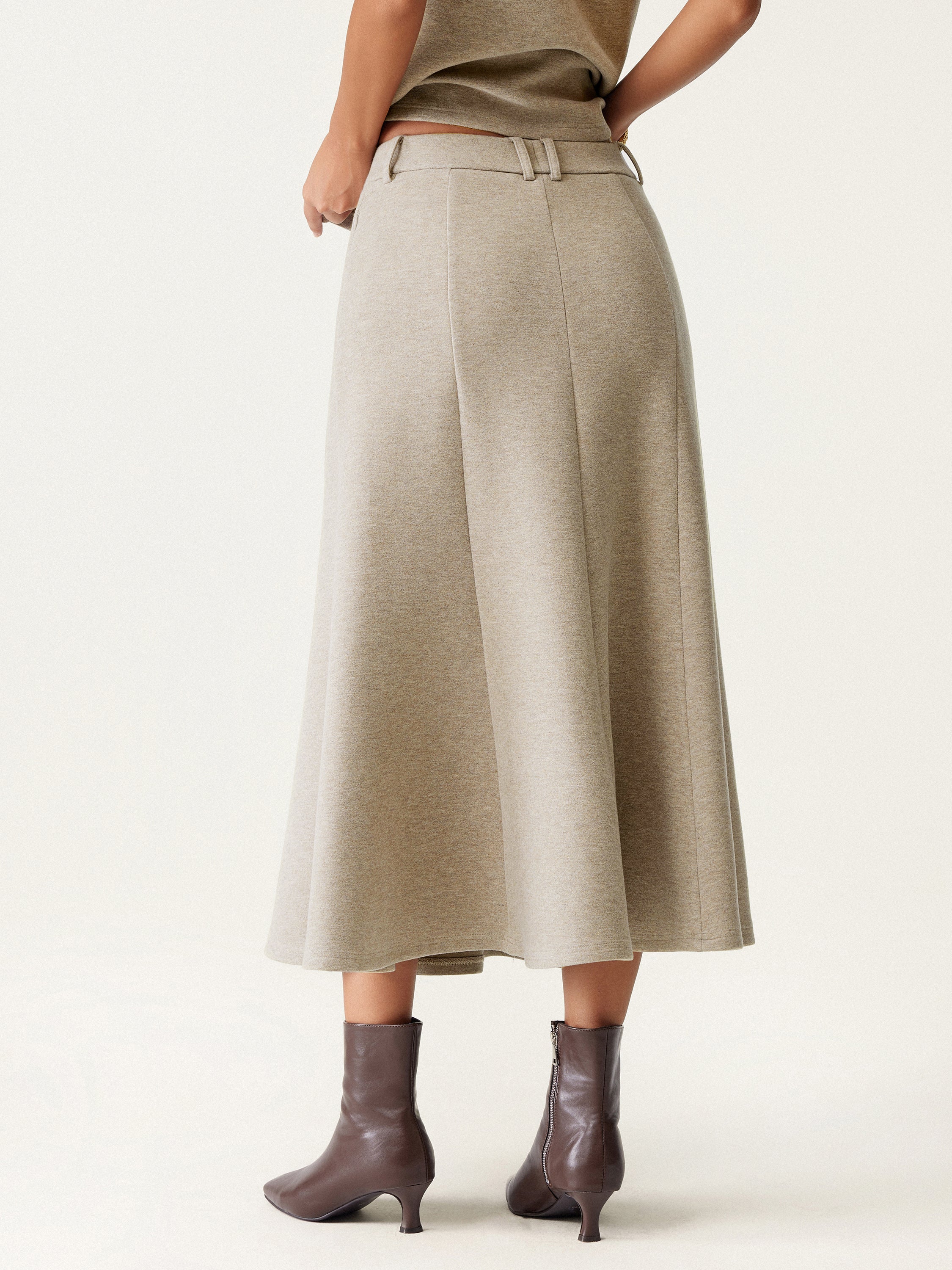 High Waisted Umbrella Hem Midi Skirt Heather Morganite – Women > Bottoms > Skirts | FormaLuxe